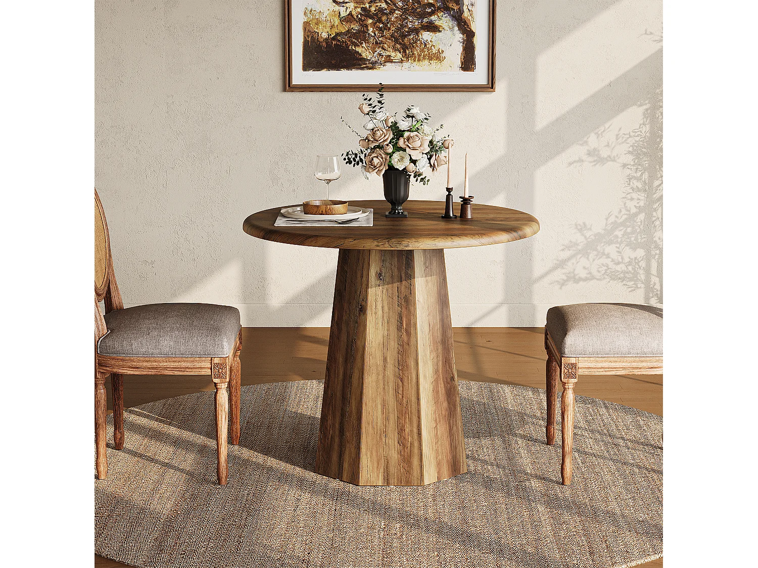 Ronde eettafel voor 2 personen - MDF - Donker naturel 80 x 80 x 75 cm Stoelen niet inbegrepen
