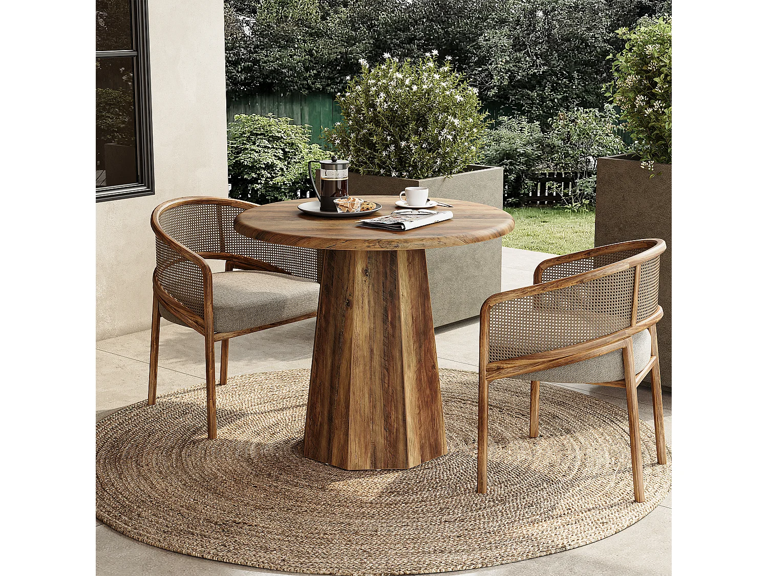 Ronde eettafel voor 2 personen - MDF - Donker naturel 80 x 80 x 75 cm Stoelen niet inbegrepen