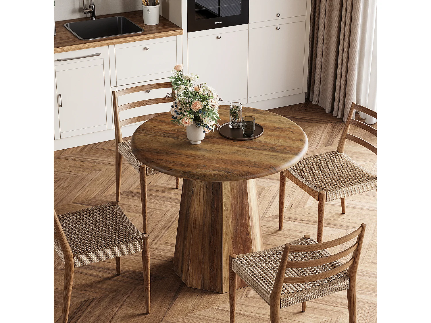 Ronde eettafel voor 2 personen - MDF - Donker naturel 80 x 80 x 75 cm Stoelen niet inbegrepen