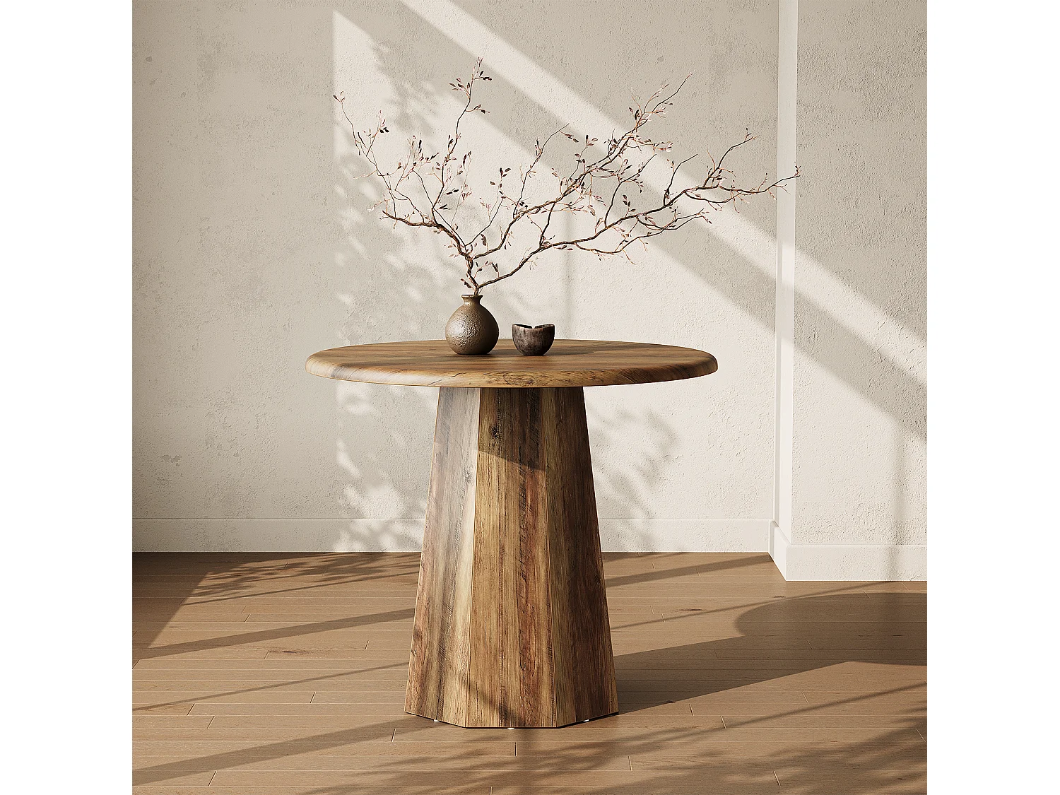 Ronde eettafel voor 2 personen - MDF - Donker naturel 80 x 80 x 75 cm Stoelen niet inbegrepen