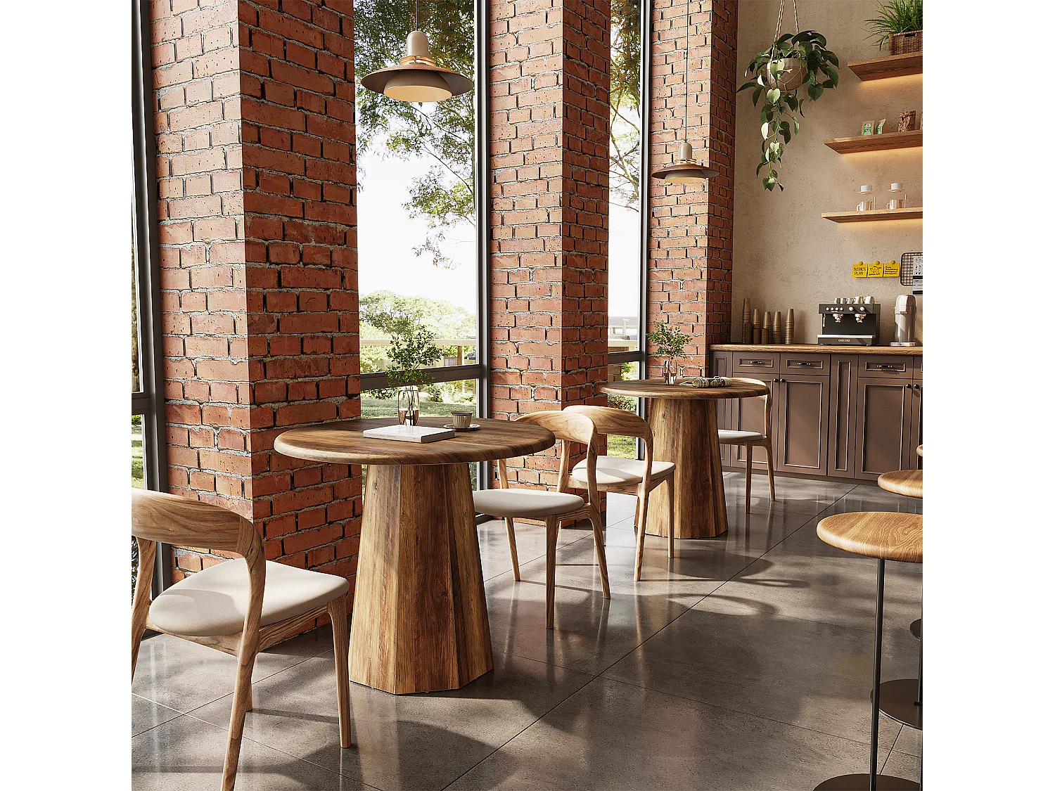 Ronde eettafel voor 2 personen - MDF - Donker naturel 80 x 80 x 75 cm Stoelen niet inbegrepen