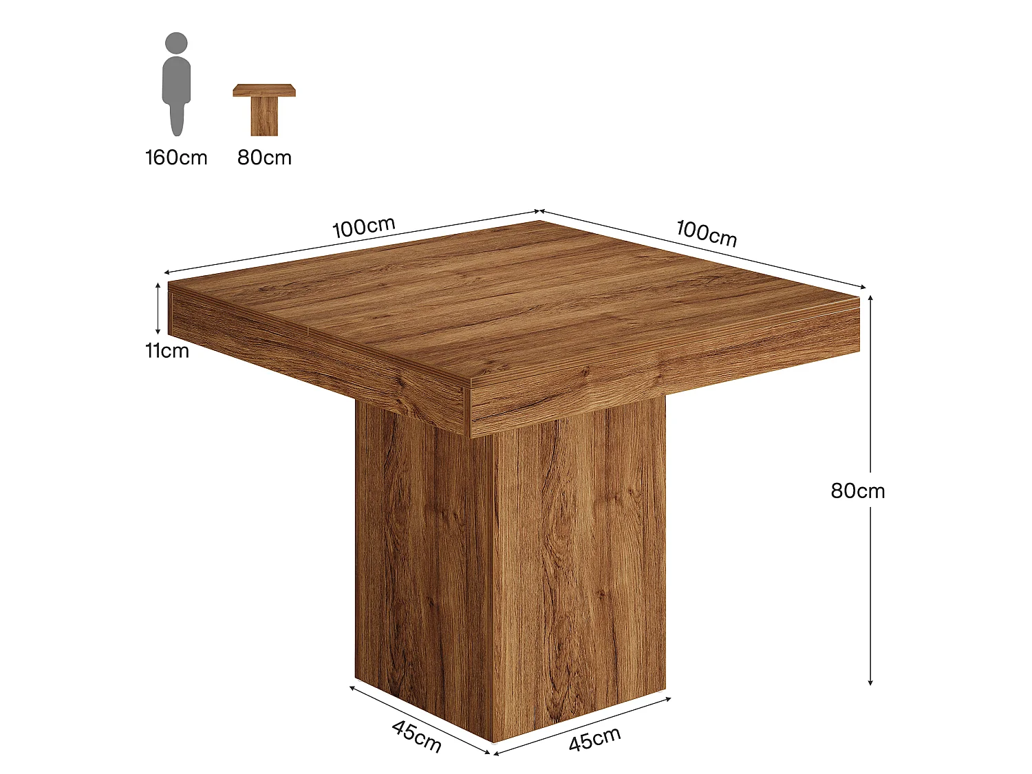 Vierkante eettafel voor 4 personen - MDF - Chocoladebruin 100 x 100 x 80 cm Stoelen niet inbegrepen