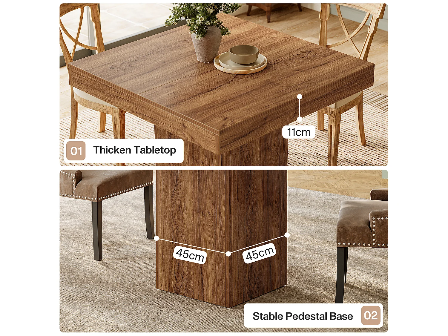 Vierkante eettafel voor 4 personen - MDF - Chocoladebruin 100 x 100 x 80 cm Stoelen niet inbegrepen