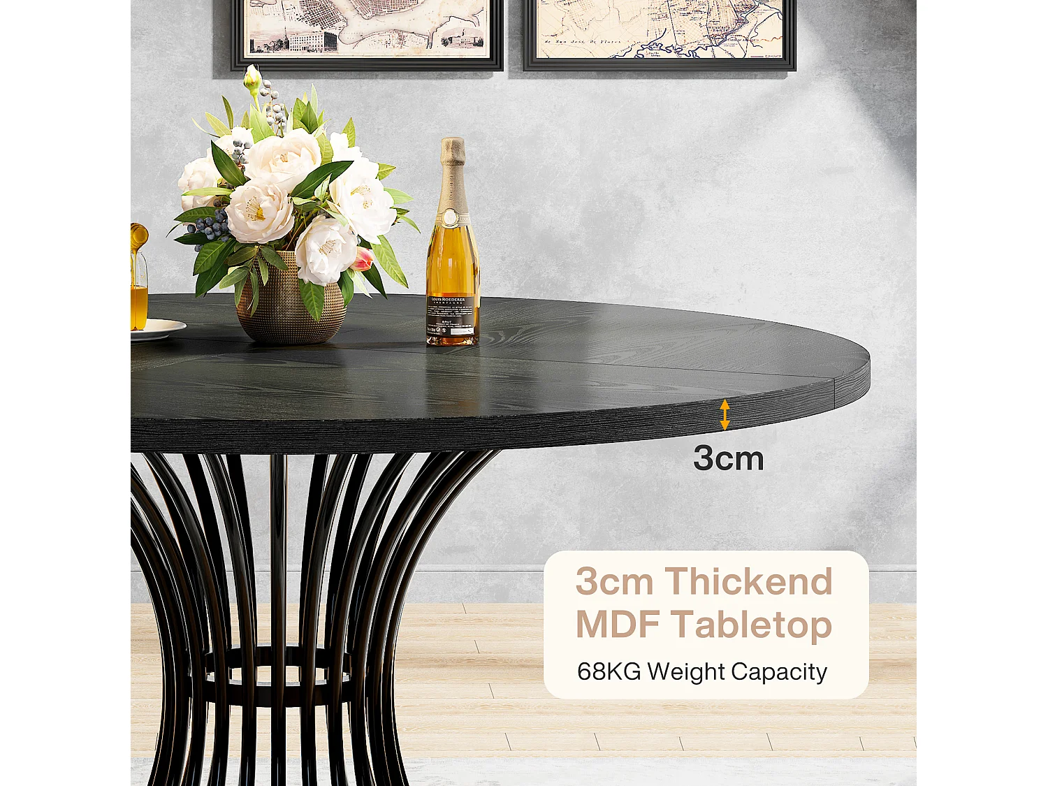 Runt matbord för 4 personer med metallbas - MDF - Svart 119 x 119 x 76,5 cm Stolar ingår ej