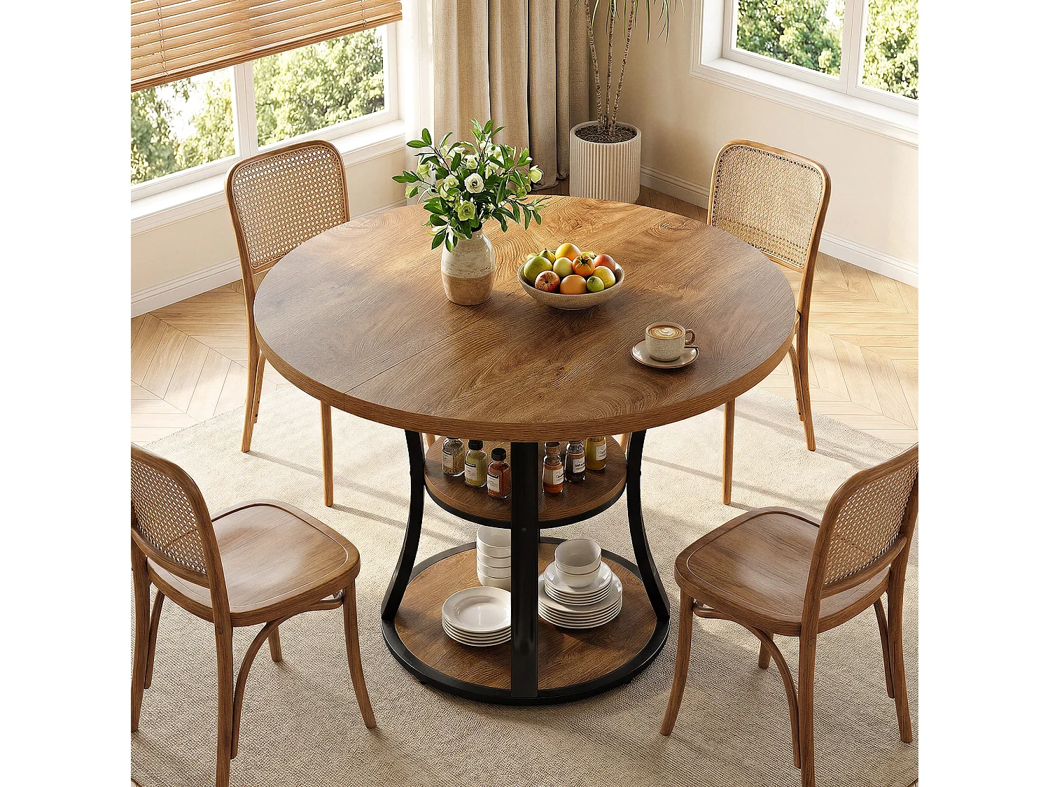 Vierkante eettafel voor 4 personen met metalen onderstel - MDF - Bruin 100 x 100 x 75 cm Stoelen niet inbegrepen