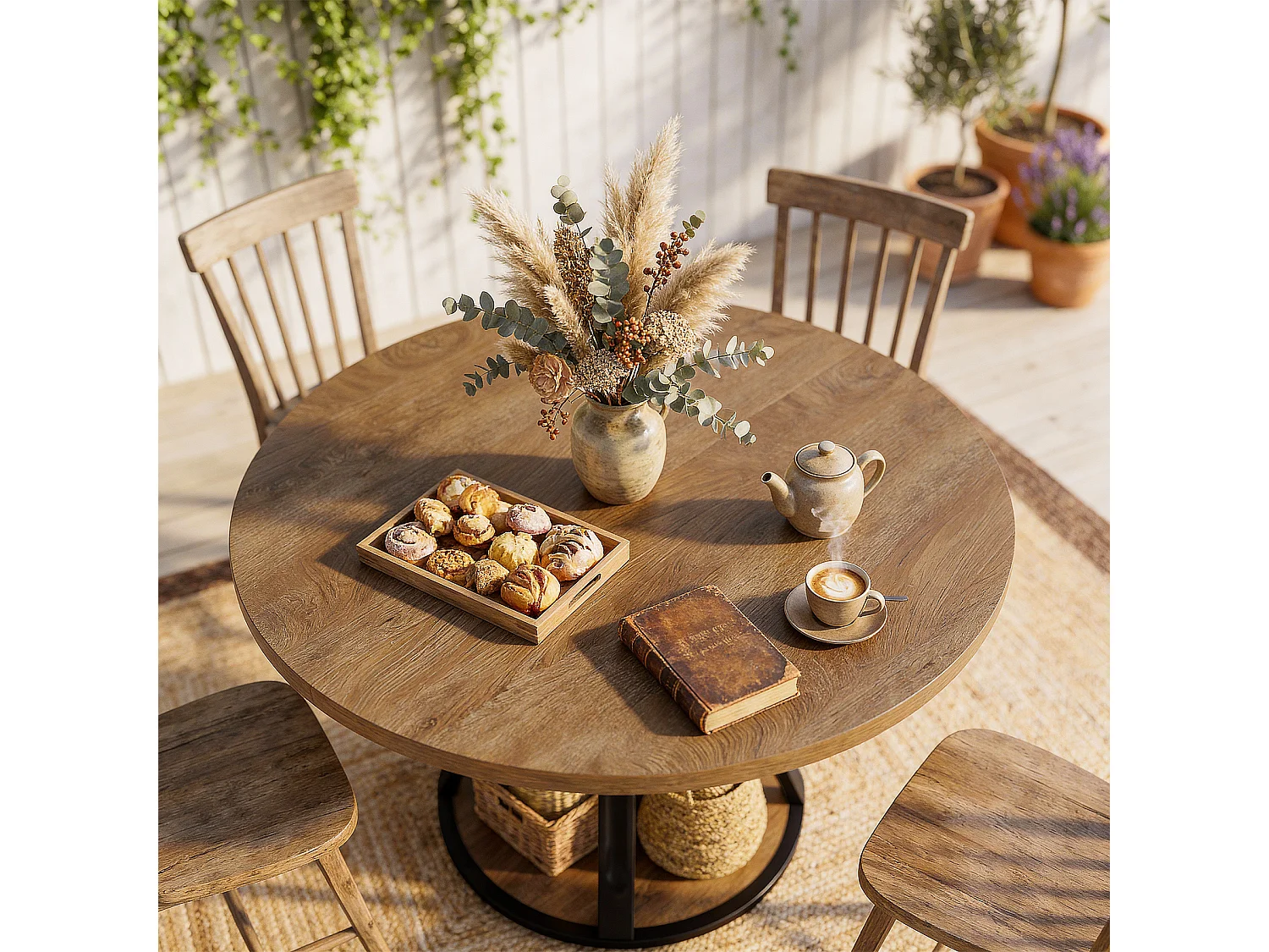 Vierkante eettafel voor 4 personen met metalen onderstel - MDF - Bruin 100 x 100 x 75 cm Stoelen niet inbegrepen