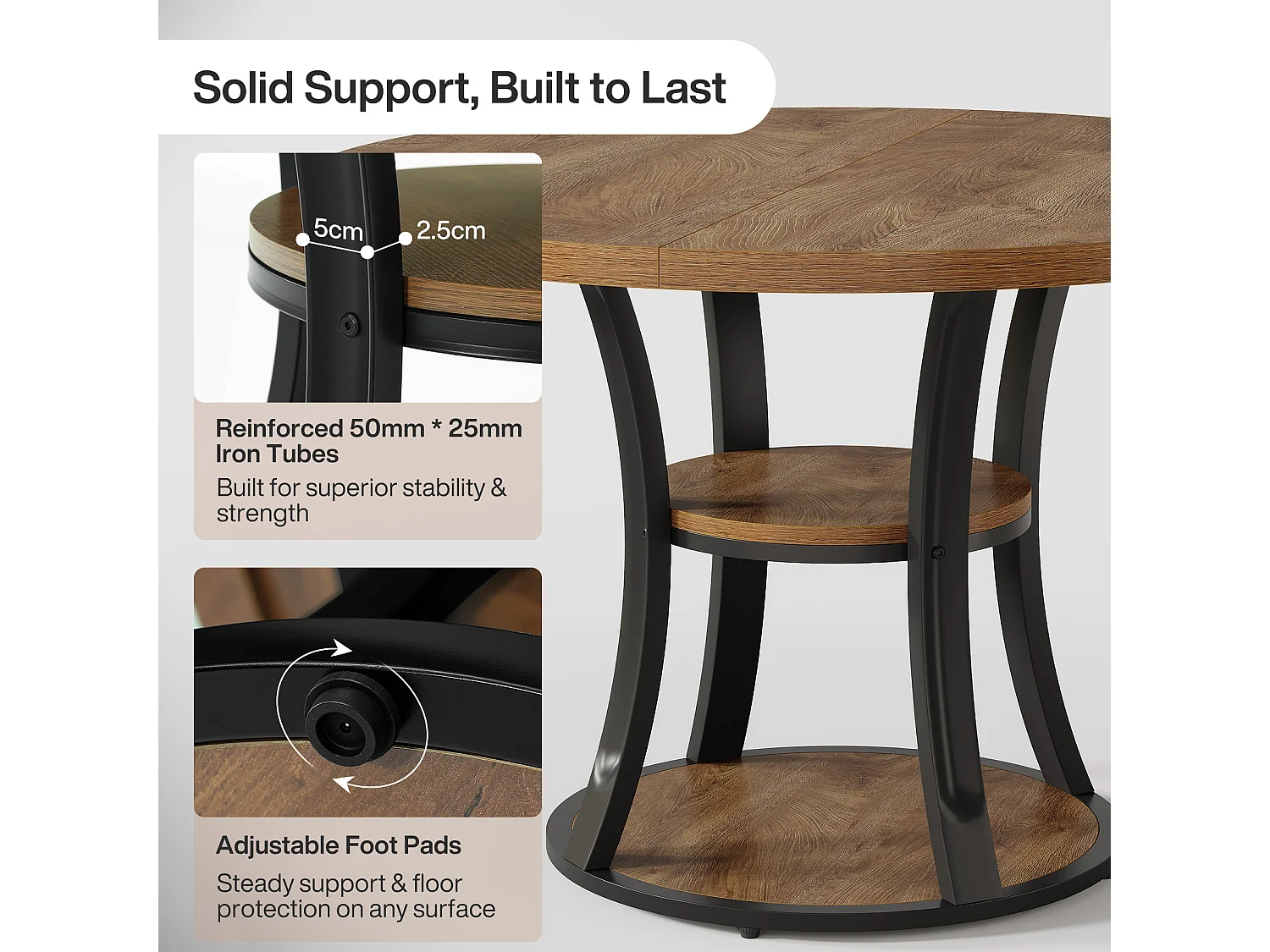 Vierkante eettafel voor 4 personen met metalen onderstel - MDF - Bruin 100 x 100 x 75 cm Stoelen niet inbegrepen