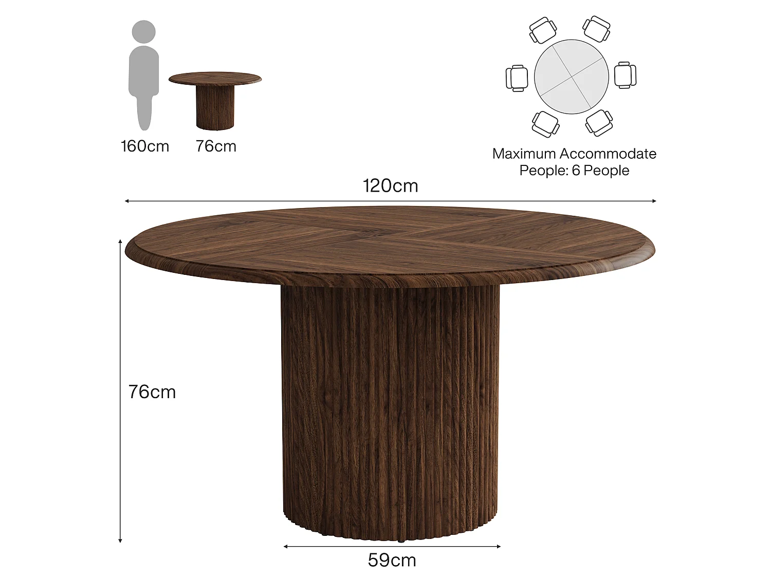 Runt matbord för 4 personer - MDF - Brunt 120 x 120 x 75 cm Stolar ingår ej