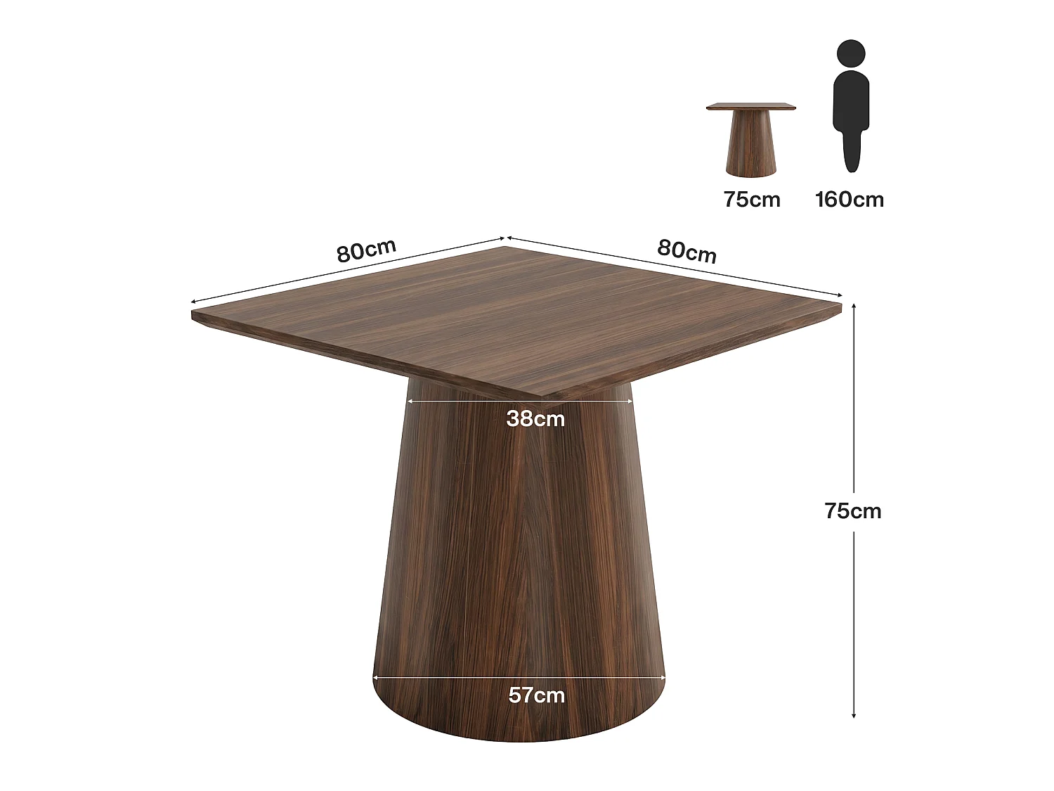 Vierkante eettafel voor 2 personen - MDF - Bruin 80 x 80 x 75 cm Stoelen niet inbegrepen