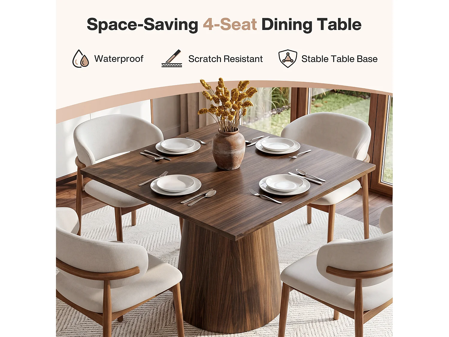 Vierkante eettafel voor 2 personen - MDF - Bruin 80 x 80 x 75 cm Stoelen niet inbegrepen