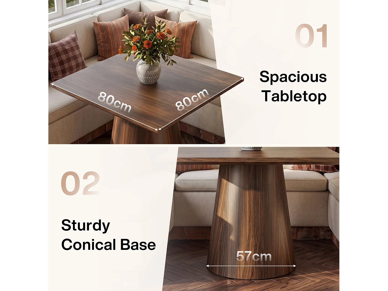 Vierkante eettafel voor 2 personen - MDF - Bruin 80 x 80 x 75 cm Stoelen niet inbegrepen