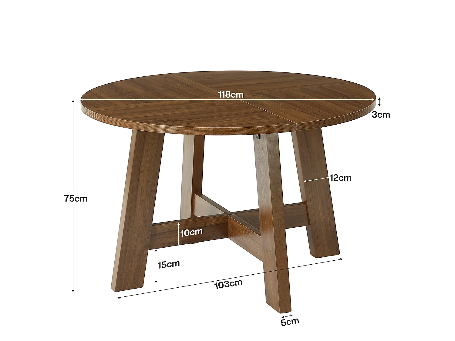 Ronde eettafel voor 4 personen - MDF - Bruin 118 x 118 x 75 cm Stoelen niet inbegrepen