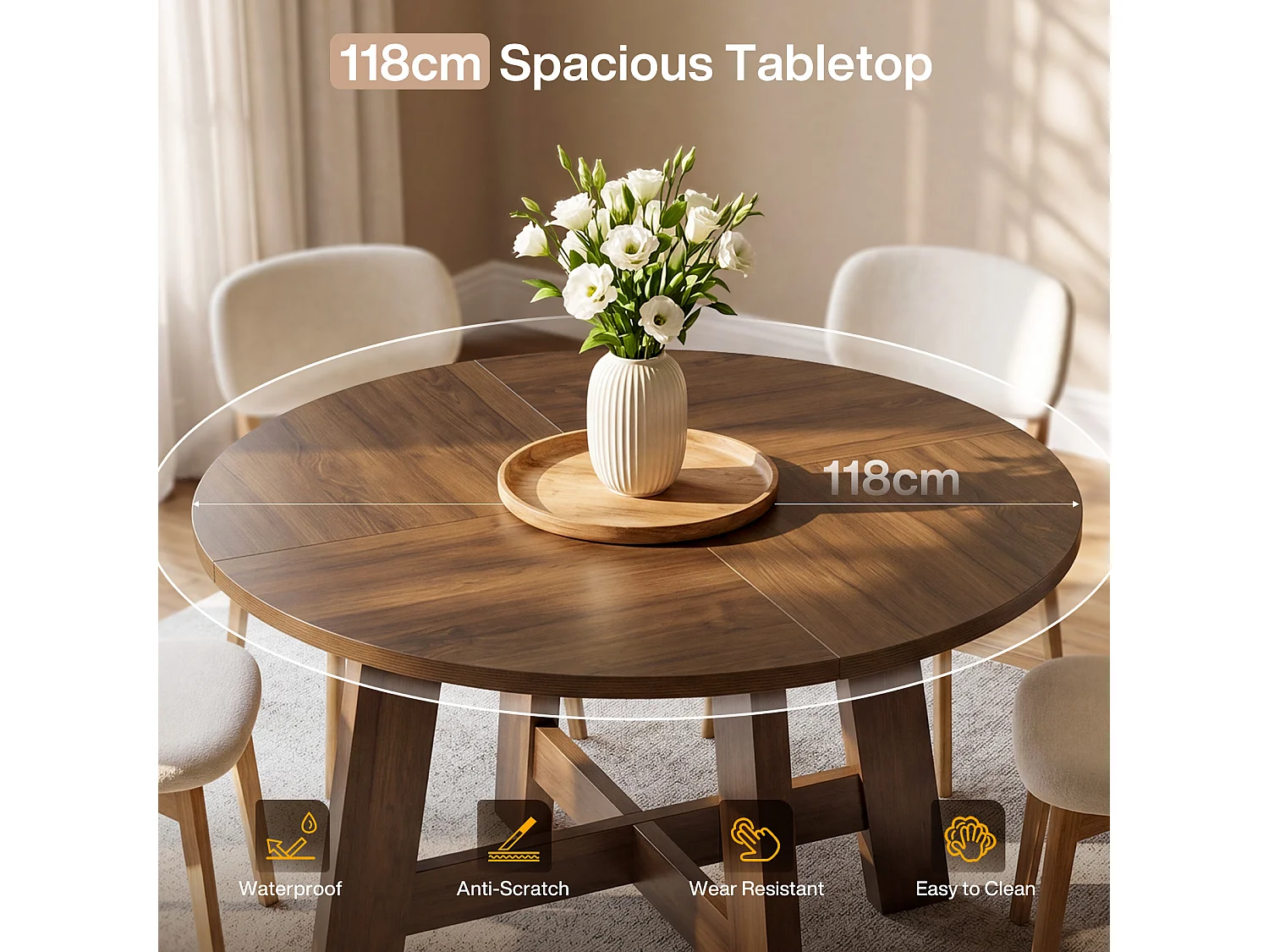 Ronde eettafel voor 4 personen - MDF - Bruin 118 x 118 x 75 cm Stoelen niet inbegrepen