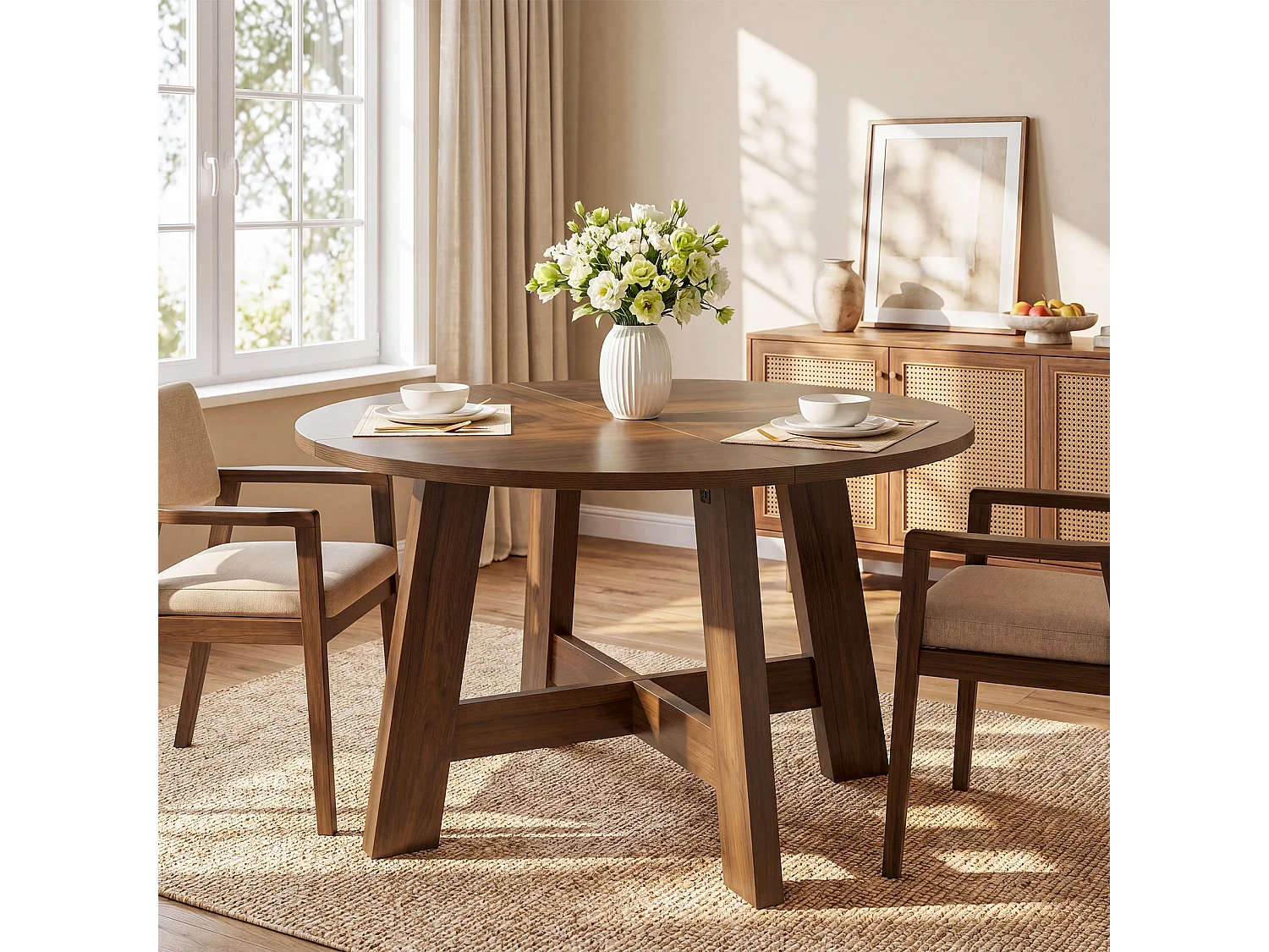 Ronde eettafel voor 4 personen - MDF - Bruin 118 x 118 x 75 cm Stoelen niet inbegrepen