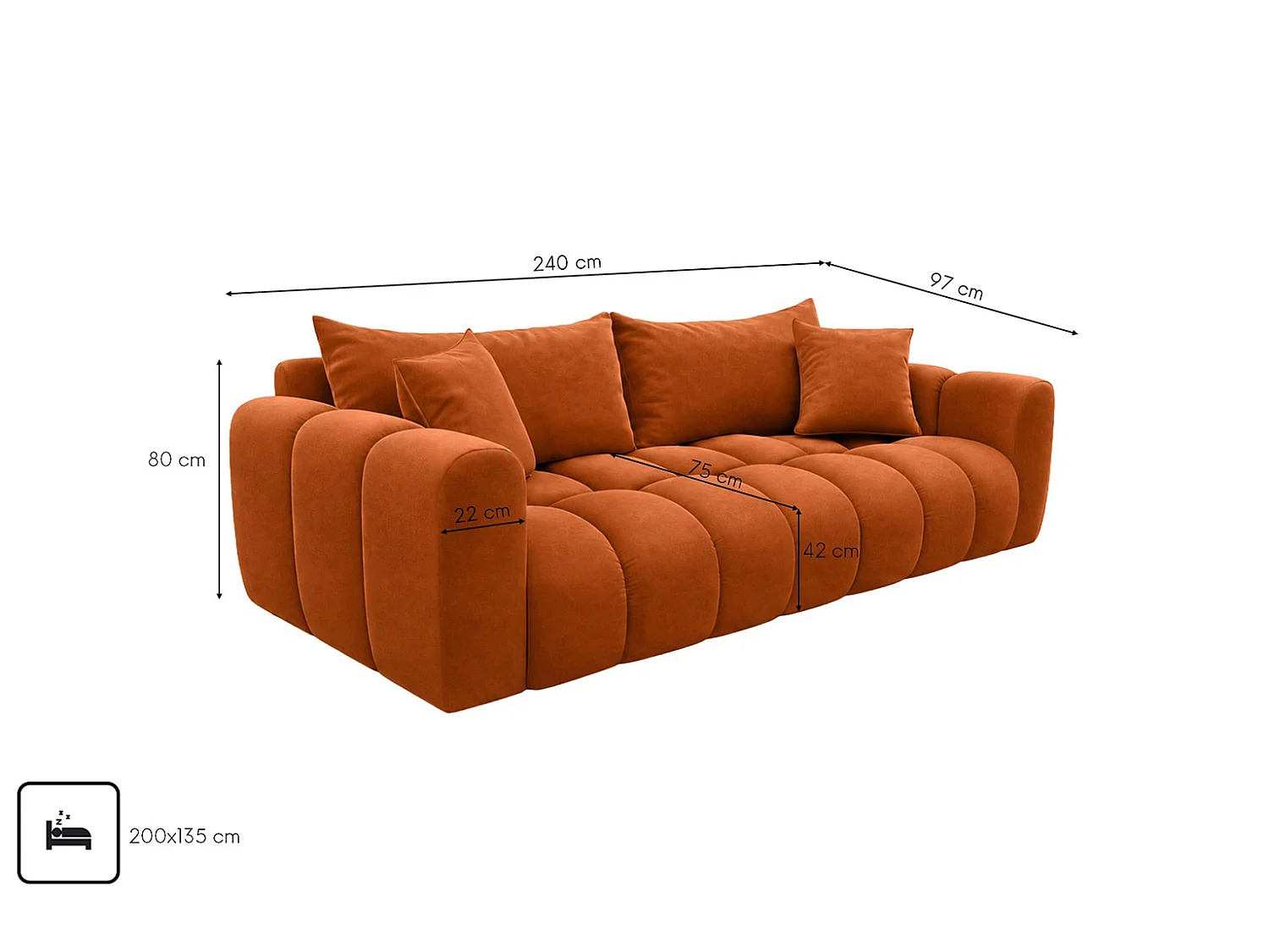 Divano letto con contenitore, tessuto velluto Bluvel, Cannella, COSMOPOLITAN