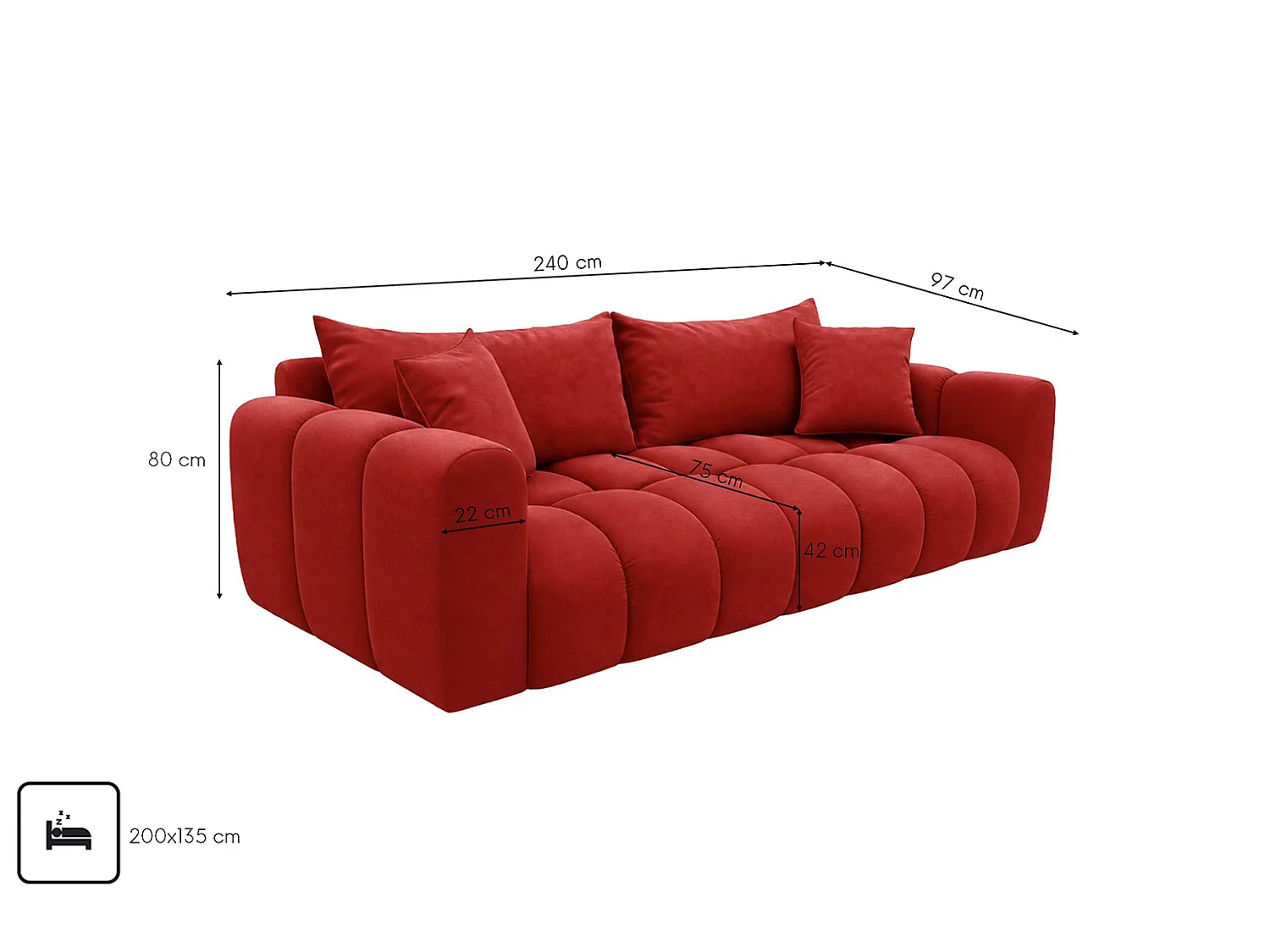 Divano letto con contenitore, tessuto velluto Bluvel, Bordeaux, COSMOPOLITAN