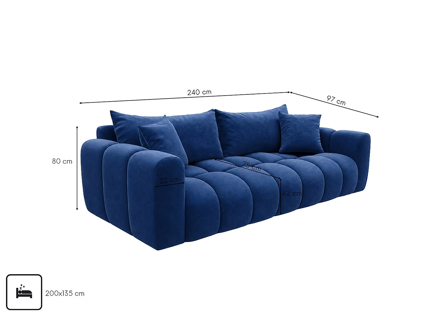 Divano letto con contenitore, tessuto velluto Bluvel, Blu inchiostro, COSMOPOLITAN