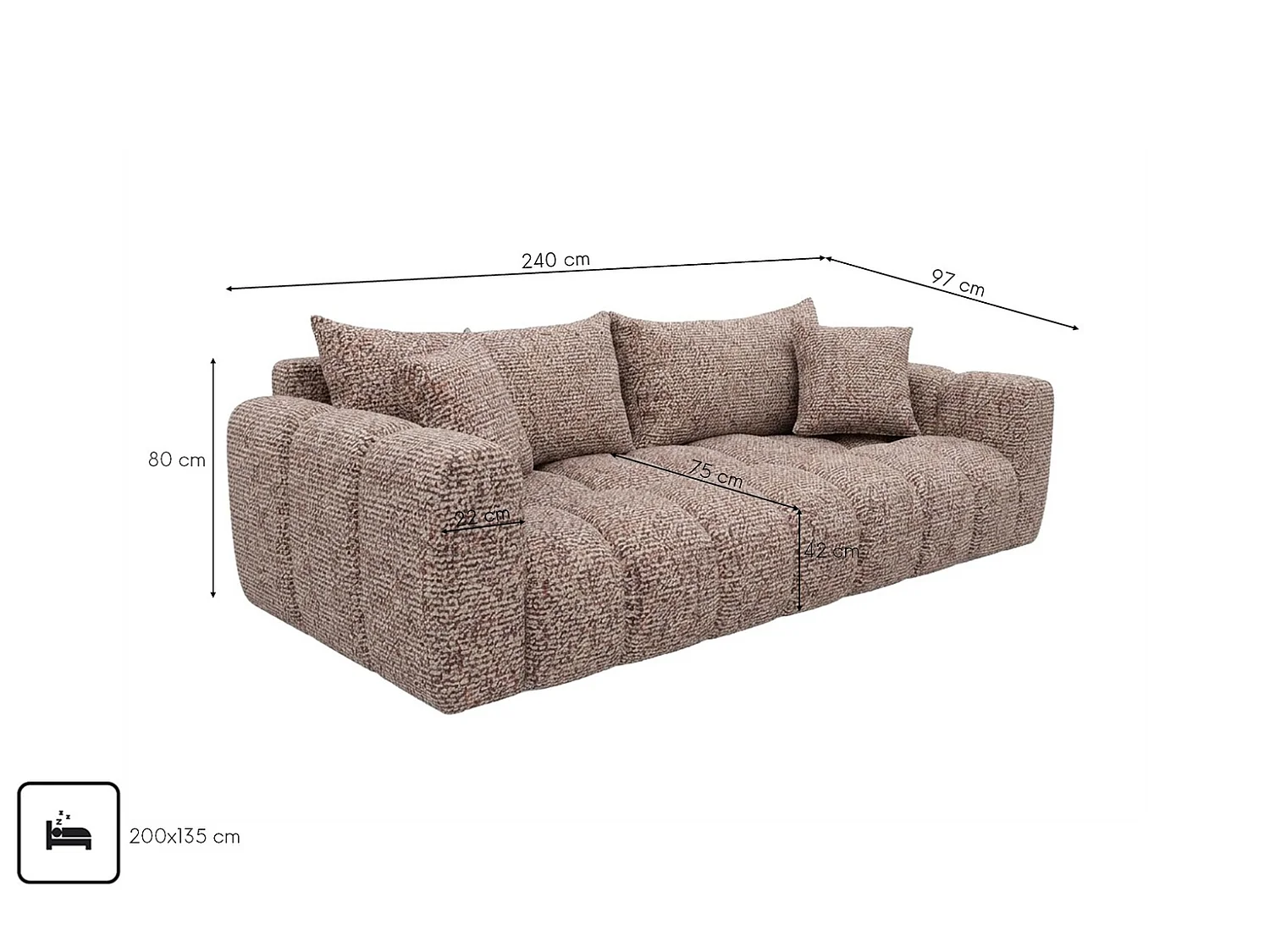 Sofa z funkcją spania i pojemnikiem, tkanina szenilowa Puente, Purpurowy, COSMOPOLITAN