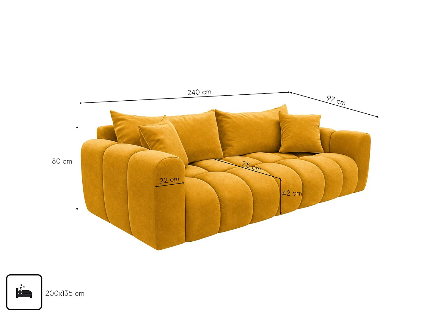 Divano letto con contenitore, tessuto velluto Bluvel, Oro, COSMOPOLITAN
