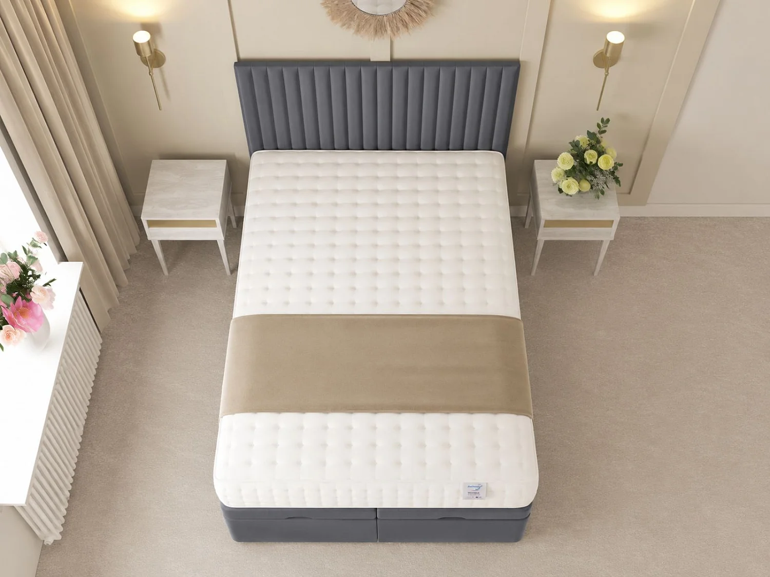 Khloe Ottoman Upholstered Divan Bed with 54" Headboard (Grey) - 135 x 190 cm
