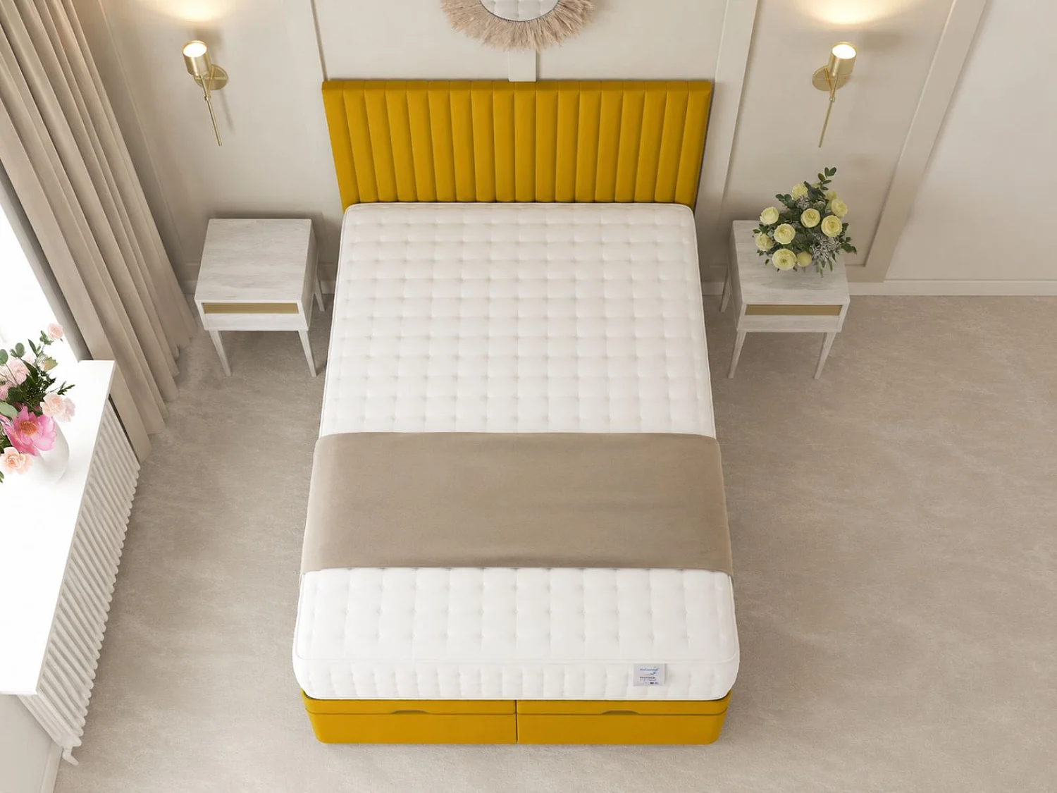 Khloe Ottoman Upholstered Divan Bed with 54" Headboard (Mustard) - 90 x 190 cm