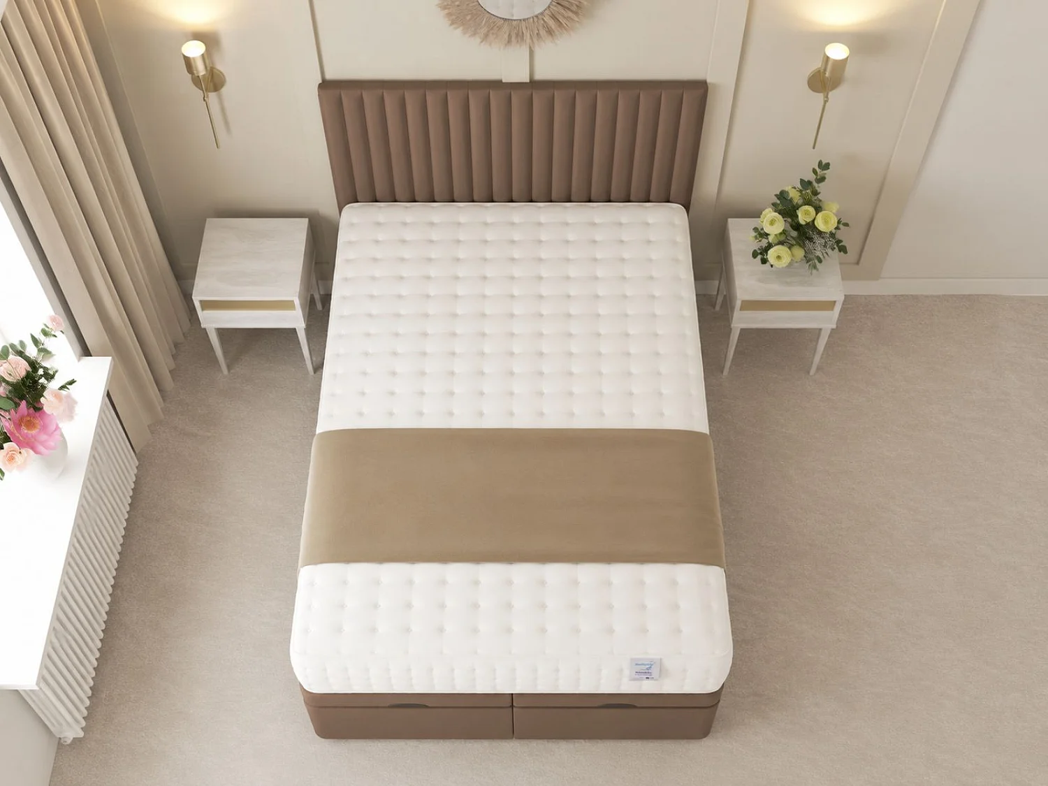Khloe Ottoman Upholstered Divan Bed with 54" Headboard (Taupe) - 180 x 200 cm