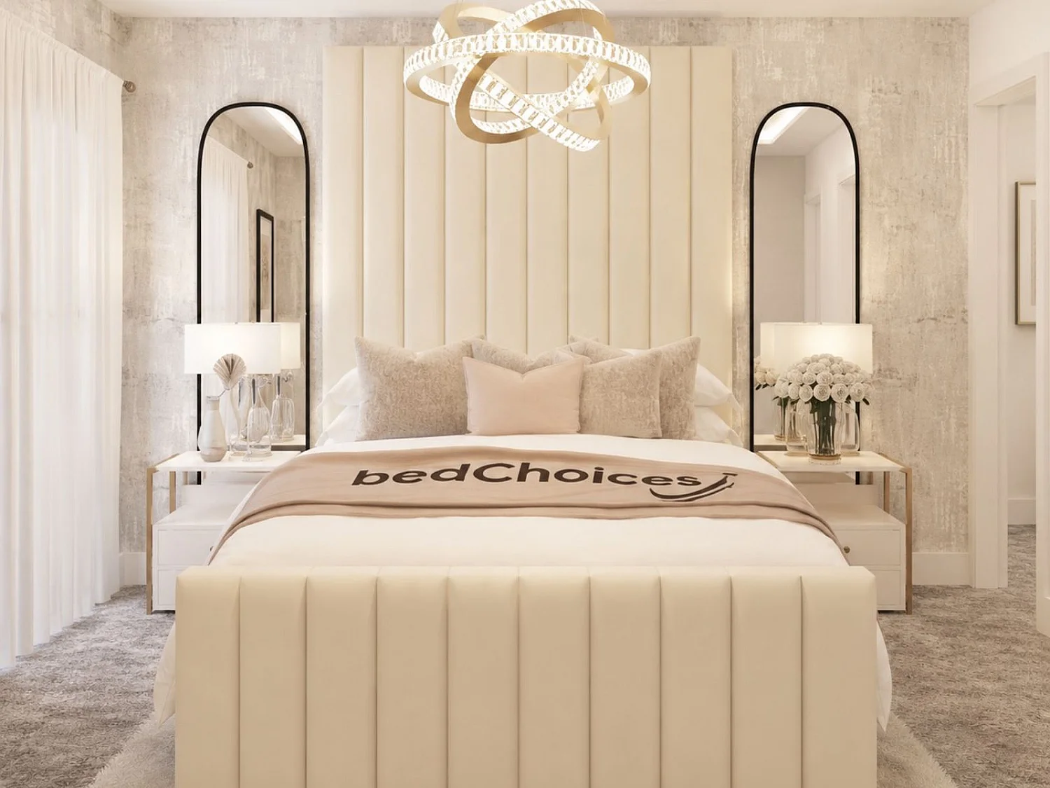 Kensington Luxury Panelled Ottoman Bed Frame with Gas Lift Storage (Cream) - 120 x 190 cm