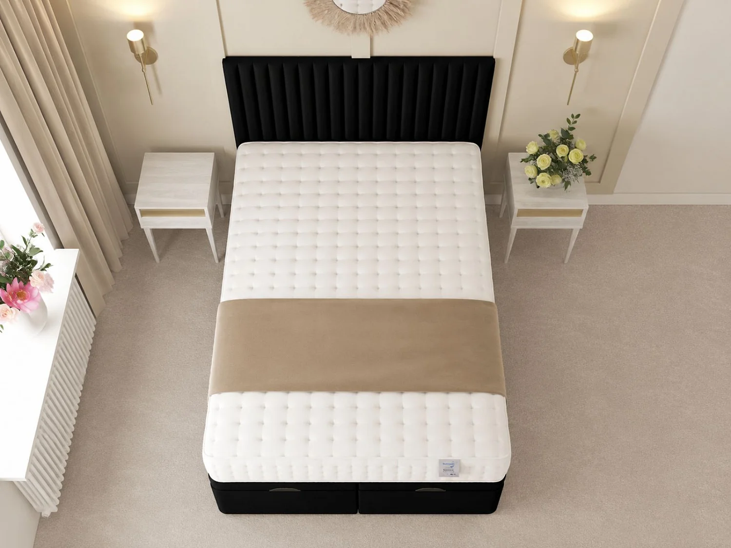 Khloe Ottoman Upholstered Divan Bed with 54" Headboard (Black) - 135 x 190 cm