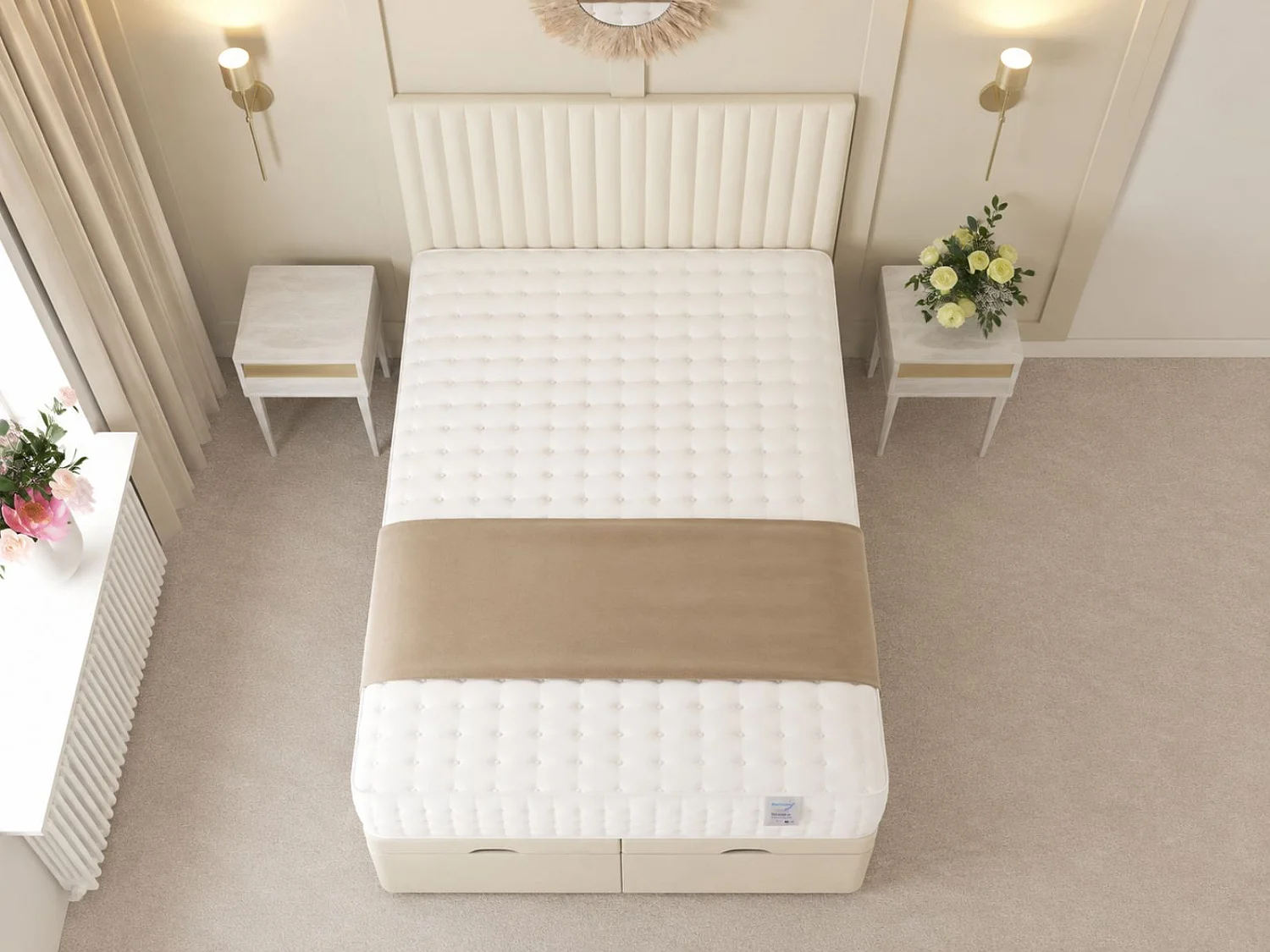 Khloe Ottoman Upholstered Divan Bed with 54" Headboard (Cream) - 135 x 190 cm