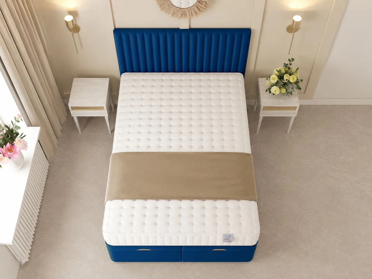 Khloe Ottoman Upholstered Divan Bed with 54" Headboard (Blue) - 135 x 190 cm