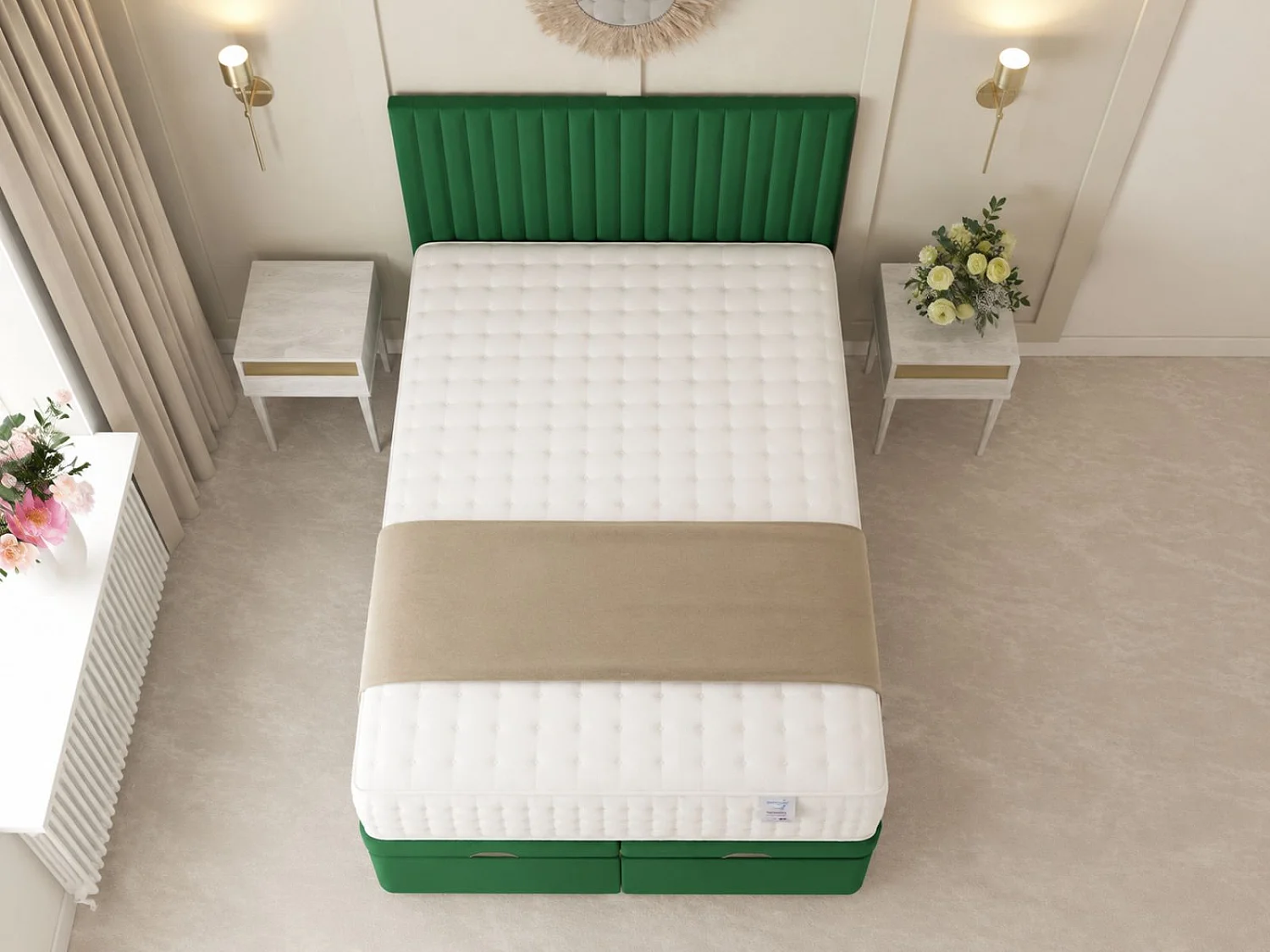 Khloe Ottoman Upholstered Divan Bed with 54" Headboard (Green) - 135 x 190 cm