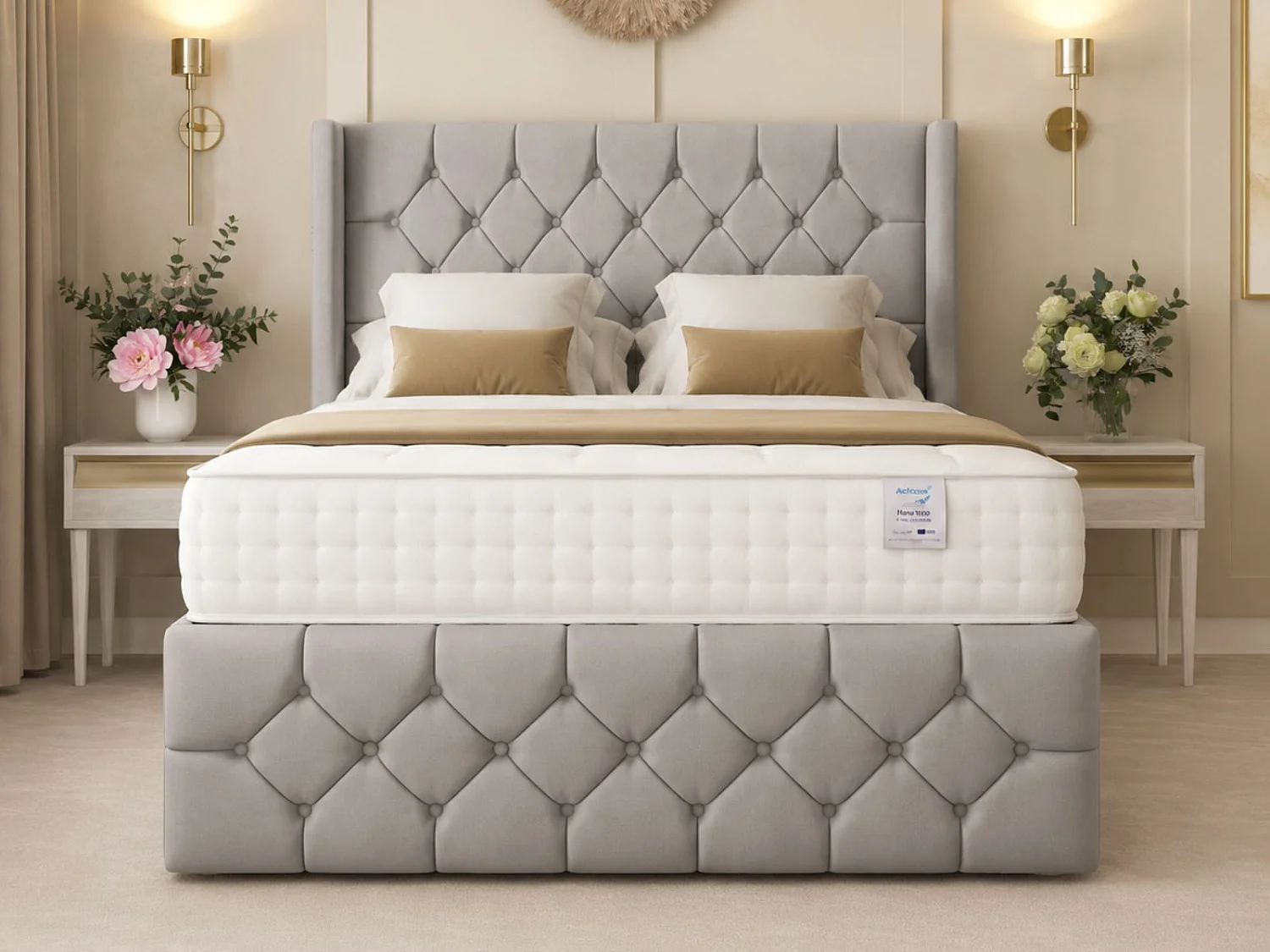 Deluxe Ottoman Upholstered Divan Bed with 54" Headboard (Light Grey) - 90 x 190 cm