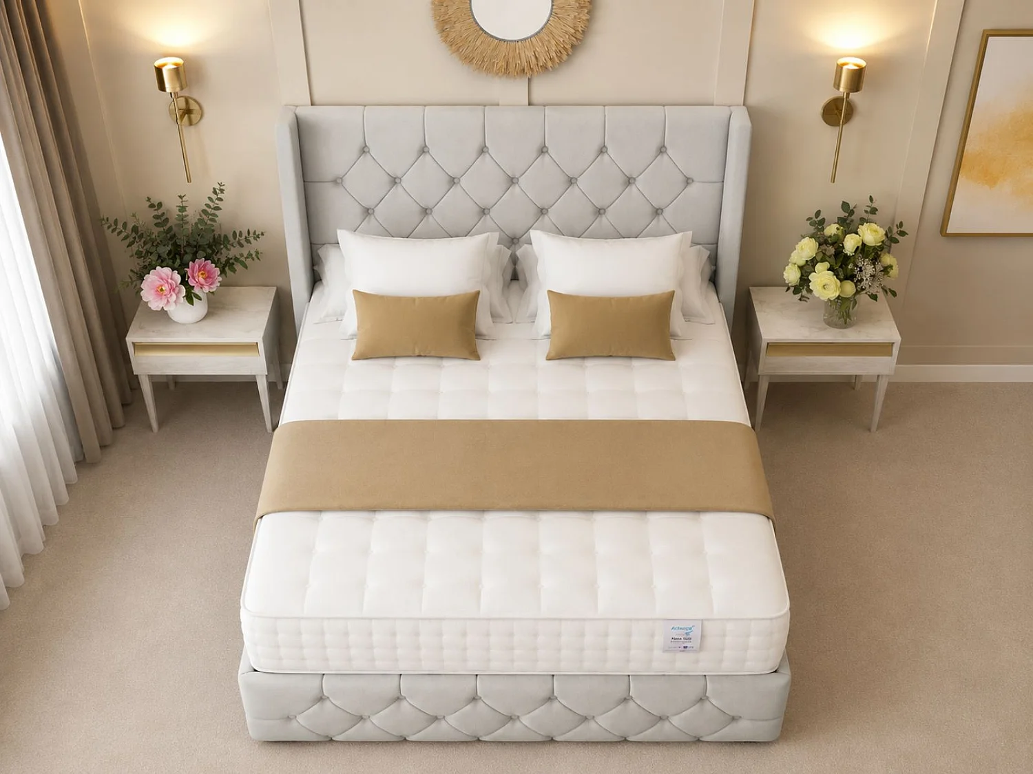 Deluxe Ottoman Upholstered Divan Bed with 54" Headboard (Silver) - 135 x 190 cm