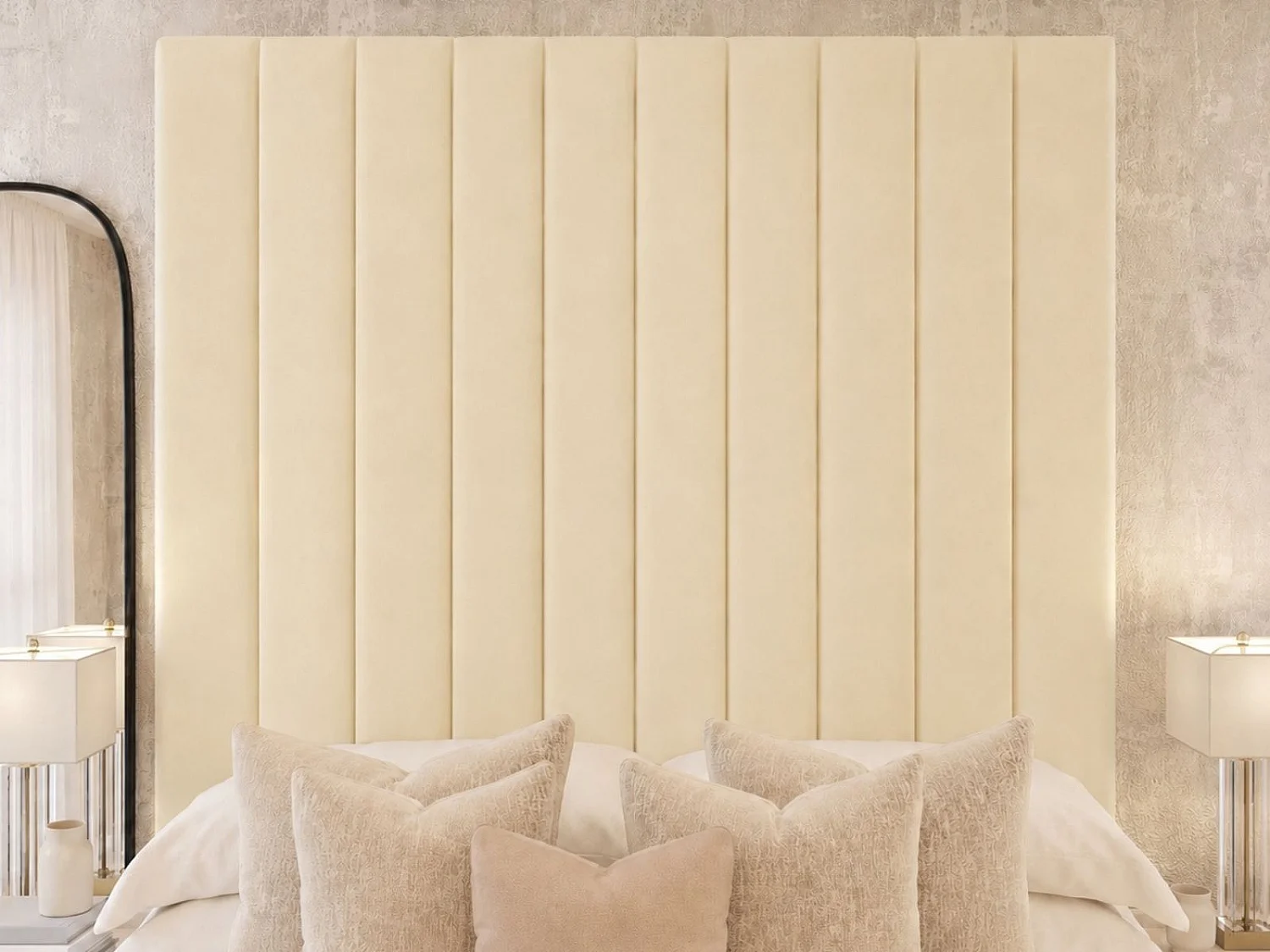 Kensington Luxury Panelled Ottoman Bed Frame with Gas Lift Storage (Cream) - 135 x 200 cm