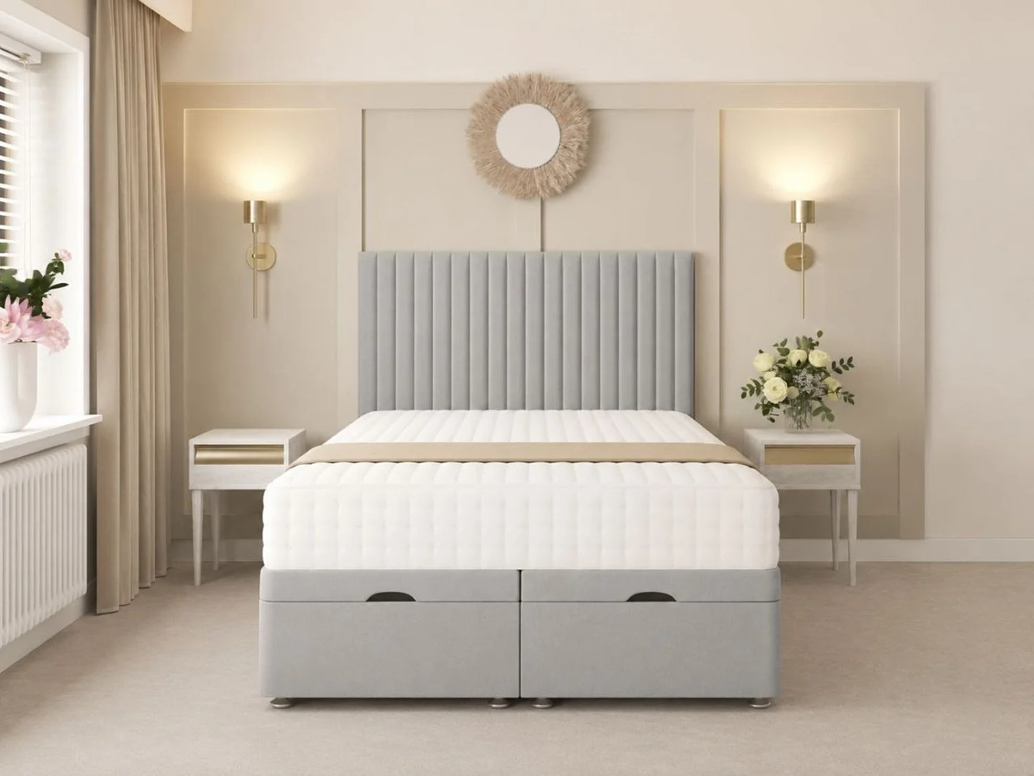 Khloe Ottoman Upholstered Divan Bed with 54" Headboard (Silver) - 135 x 190 cm