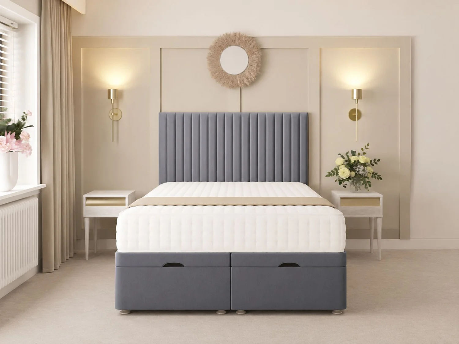 Khloe Ottoman Upholstered Divan Bed with 54" Headboard (Grey) - 135 x 200 cm