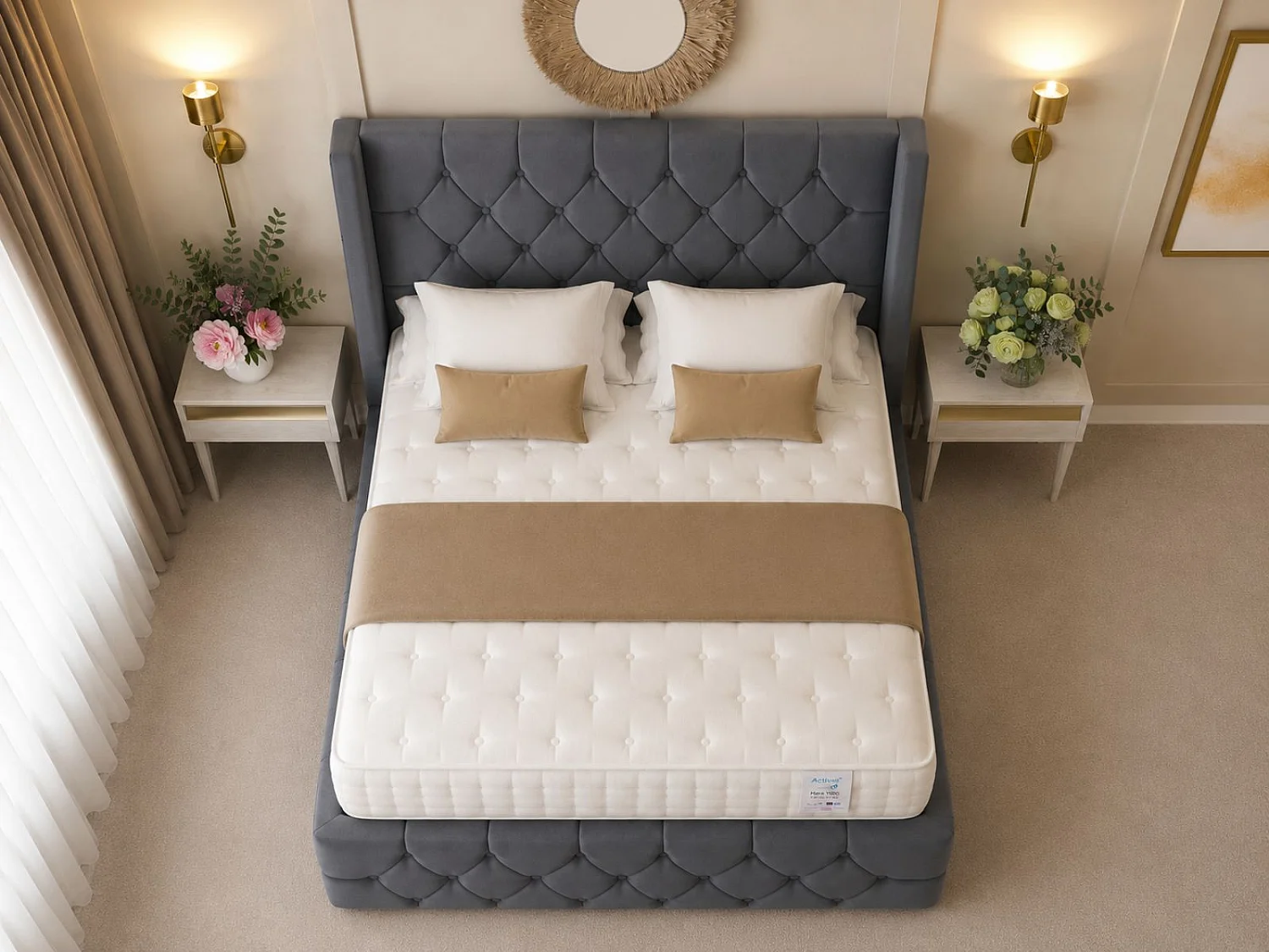 Deluxe Ottoman Upholstered Divan Bed with 54" Headboard (Dark Grey) - 180 x 200 cm