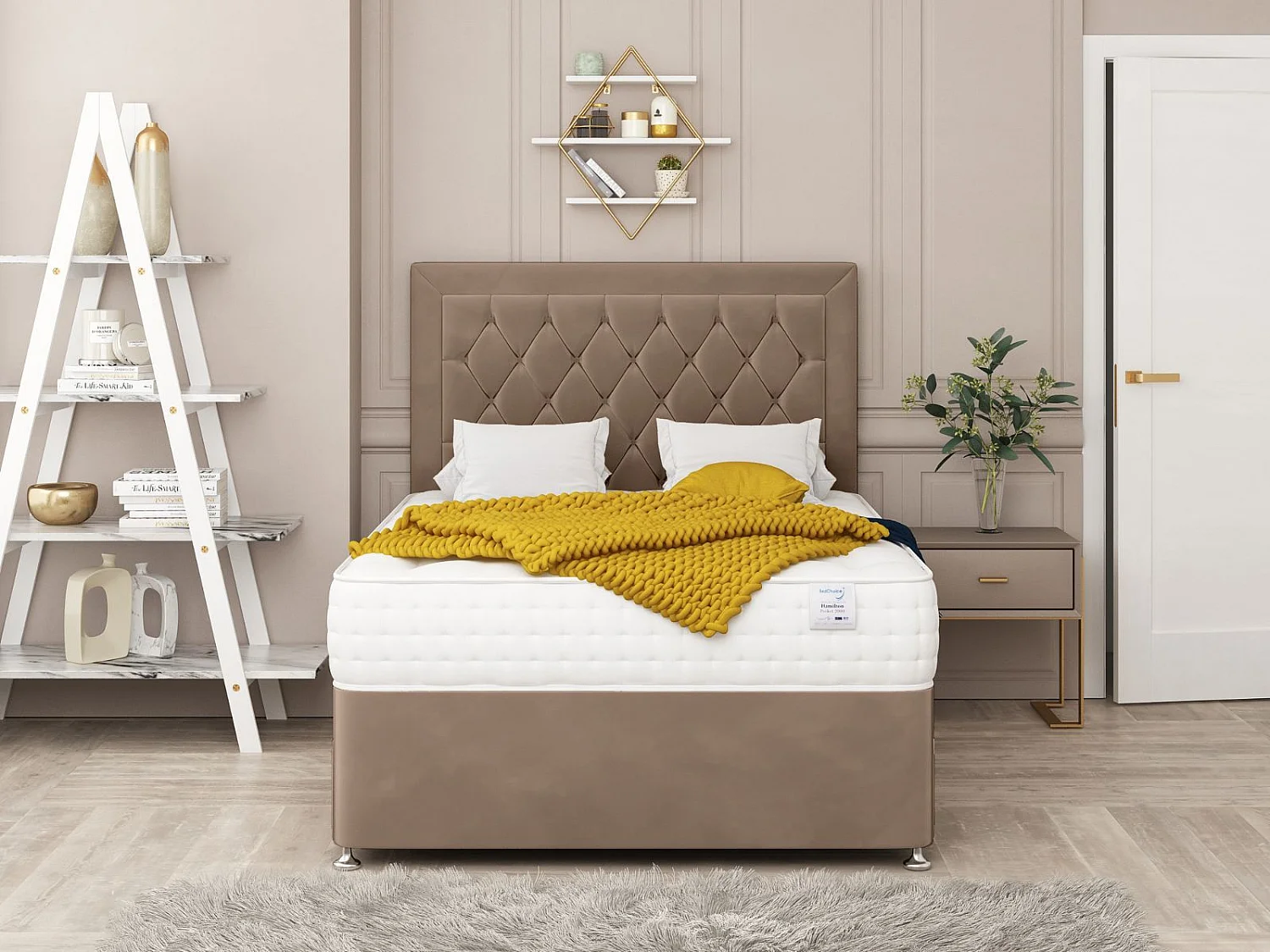Montana Bed Set   No drawer - Includes Mattress & 26" Headboard - Plush Velvet (Brown) - 120 x 190 cm