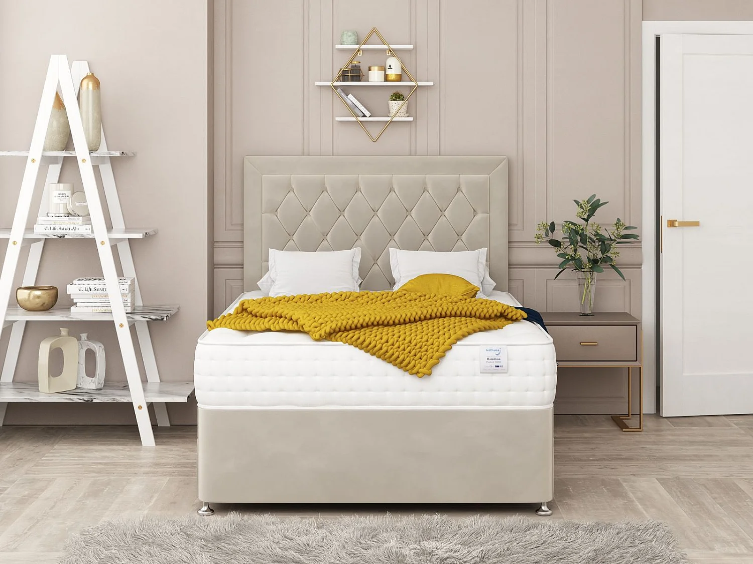 Montana Bed Set   No drawer - Includes Mattress & 26" Headboard - Plush Velvet (Cream) - 120 x 190 cm