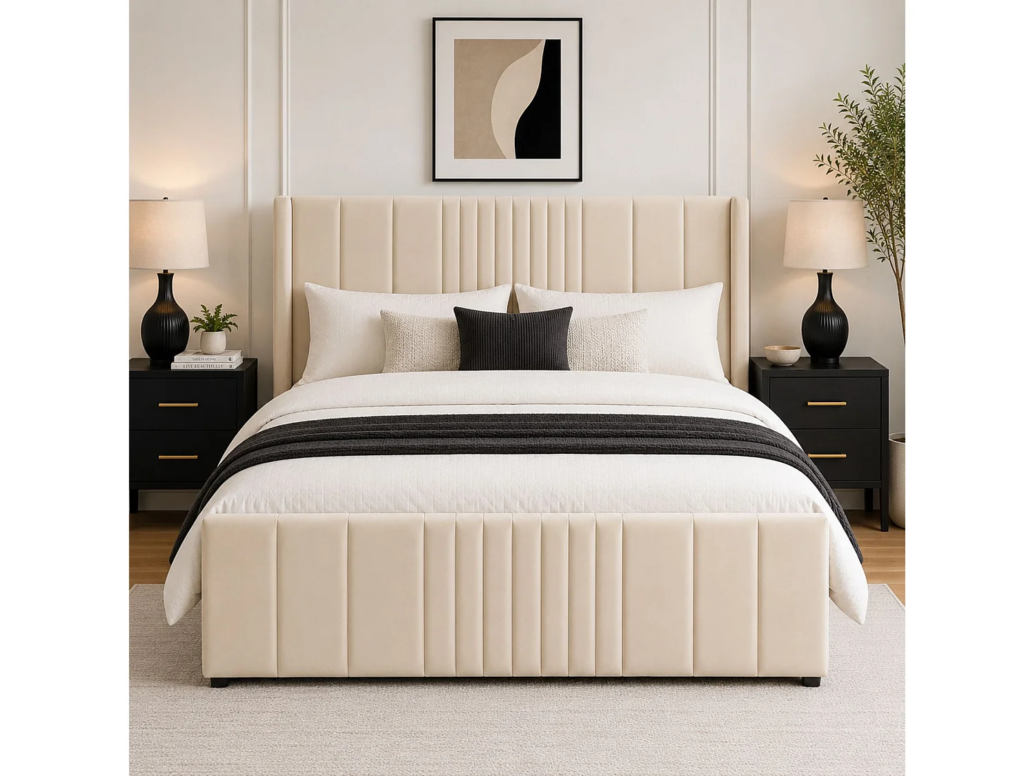 Langford Upholstered Ottoman Storage Bed - King Cream