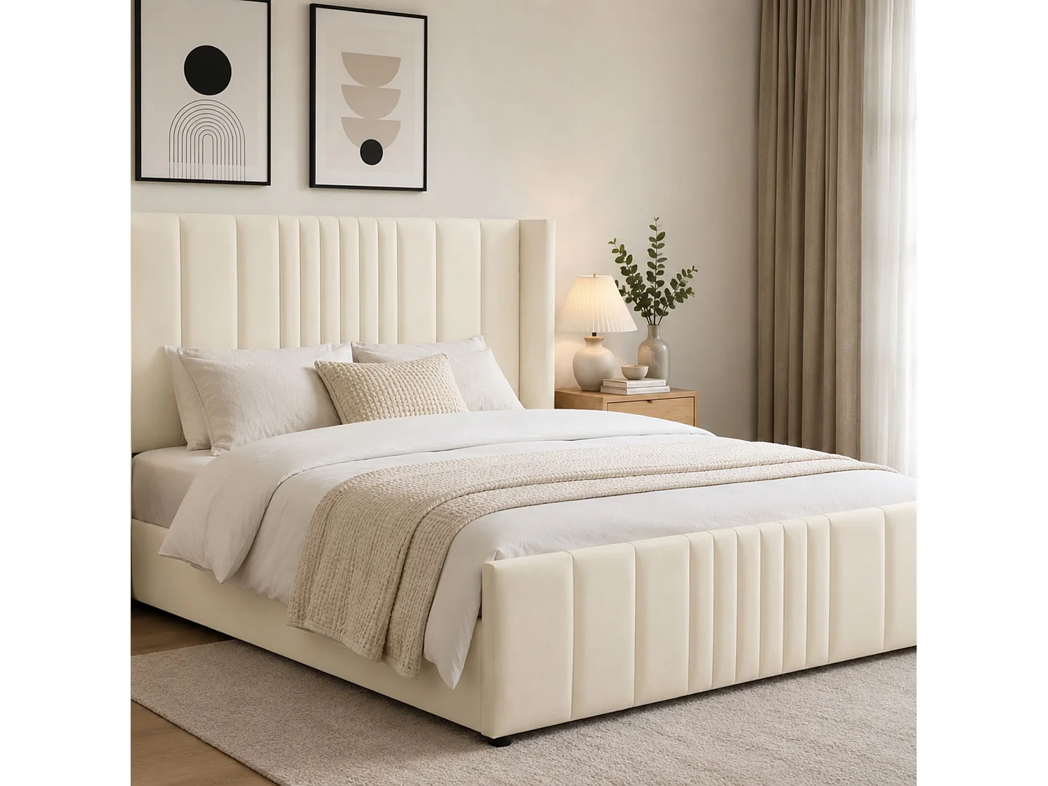 Langford Upholstered Ottoman Storage Bed - Double Cream