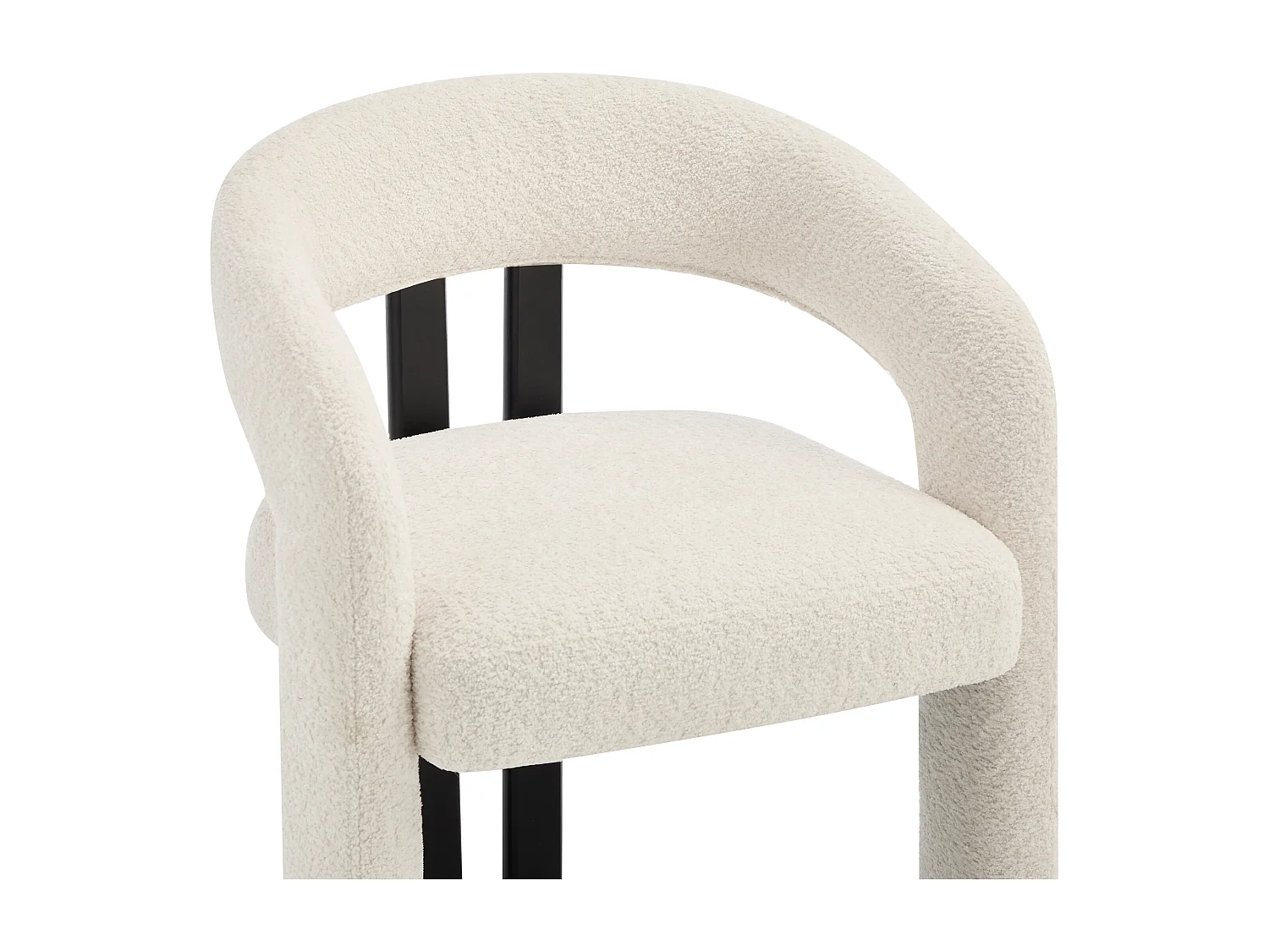 Lot de 6 chaises avec accoudoirs en tissu bouclette et bois d'hévéa noir - Blanc - NORETI