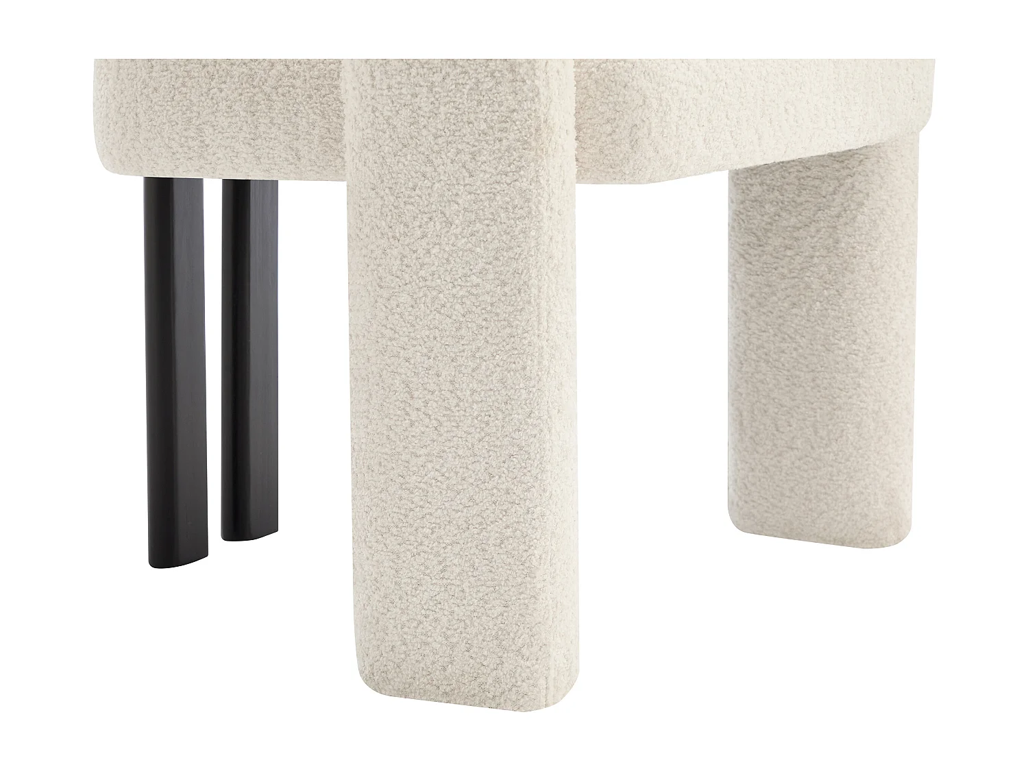 Lot de 6 chaises avec accoudoirs en tissu bouclette et bois d'hévéa noir - Blanc - NORETI