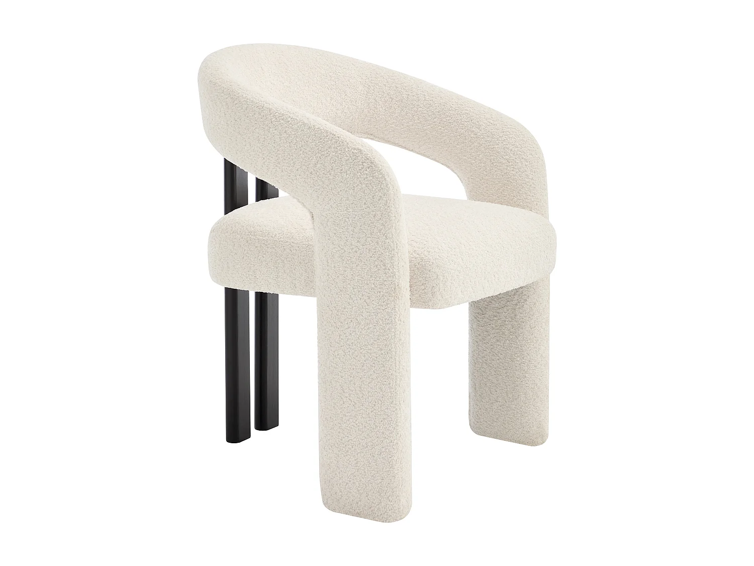 Lot de 6 chaises avec accoudoirs en tissu bouclette et bois d'hévéa noir - Blanc - NORETI