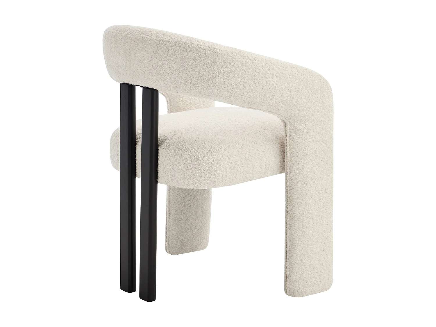Lot de 6 chaises avec accoudoirs en tissu bouclette et bois d'hévéa noir - Blanc - NORETI