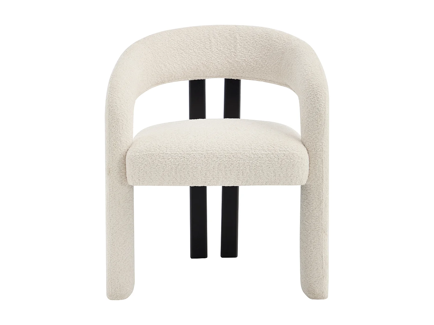 Lot de 6 chaises avec accoudoirs en tissu bouclette et bois d'hévéa noir - Blanc - NORETI