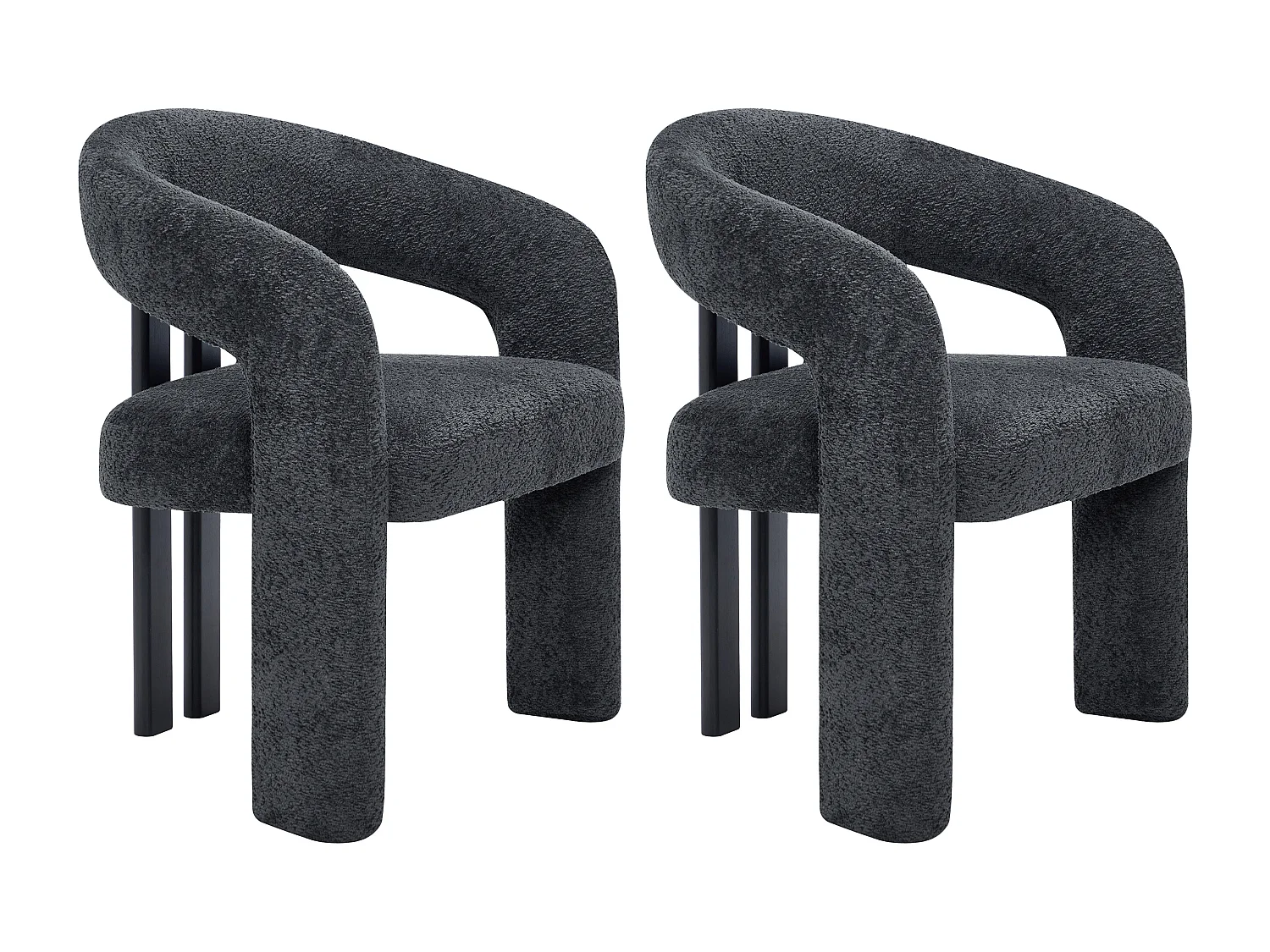 Lot de 2 chaises avec accoudoirs en tissu bouclette et bois d'hévéa noir - Anthracite foncé - NORETI
