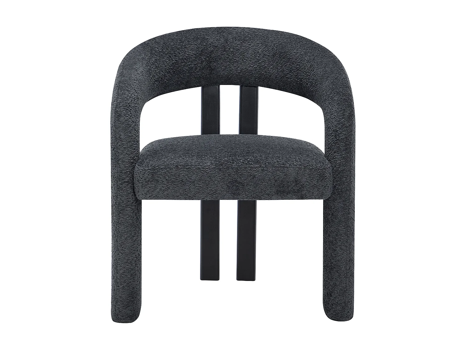 Lot de 2 chaises avec accoudoirs en tissu bouclette et bois d'hévéa noir - Anthracite foncé - NORETI