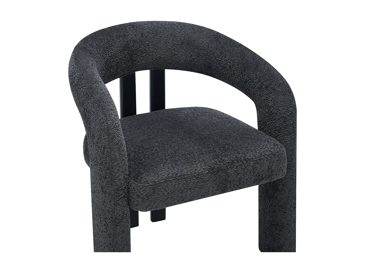 Lot de 2 chaises avec accoudoirs en tissu bouclette et bois d'hévéa noir - Anthracite foncé - NORETI