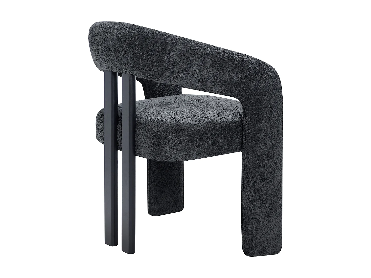 Lot de 6 chaises avec accoudoirs en tissu bouclette et bois d'hévéa noir - Anthracite foncé - NORETI